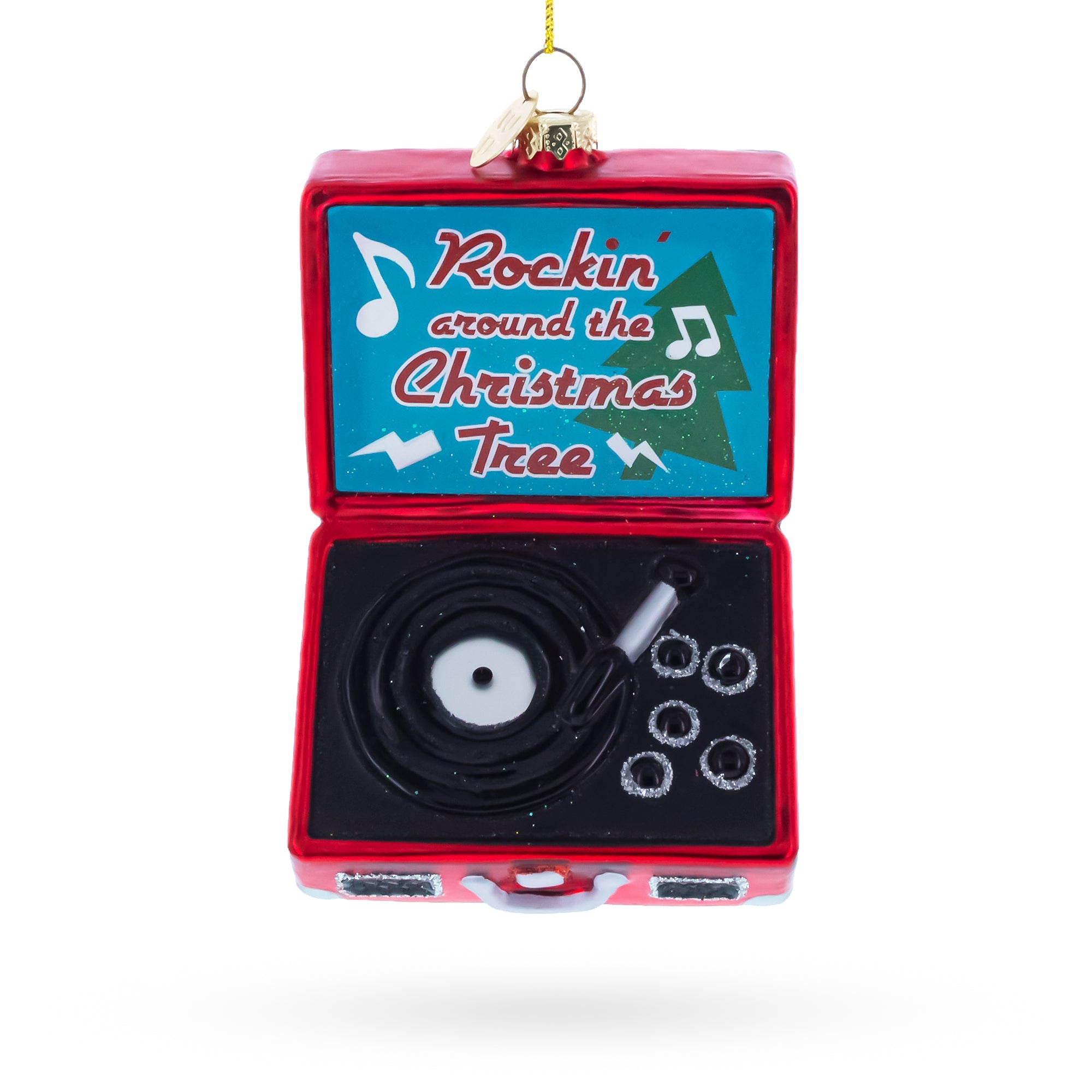 Retro Record Vinyl Player Glass Christmas Ornament