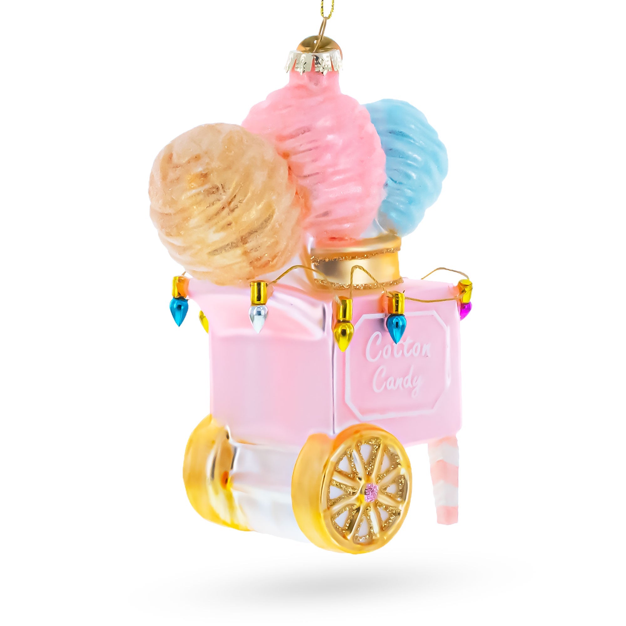 Cotton Candy Cart with Holiday Lights Glass Christmas Ornament