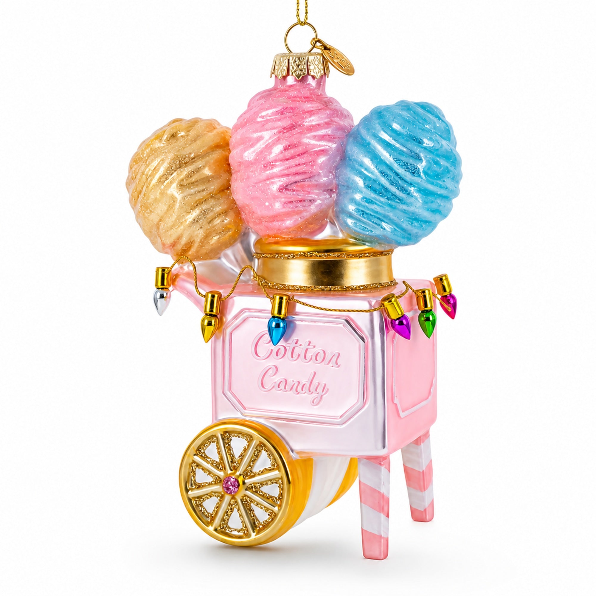 Cotton Candy Cart with Holiday Lights Glass Christmas Ornament