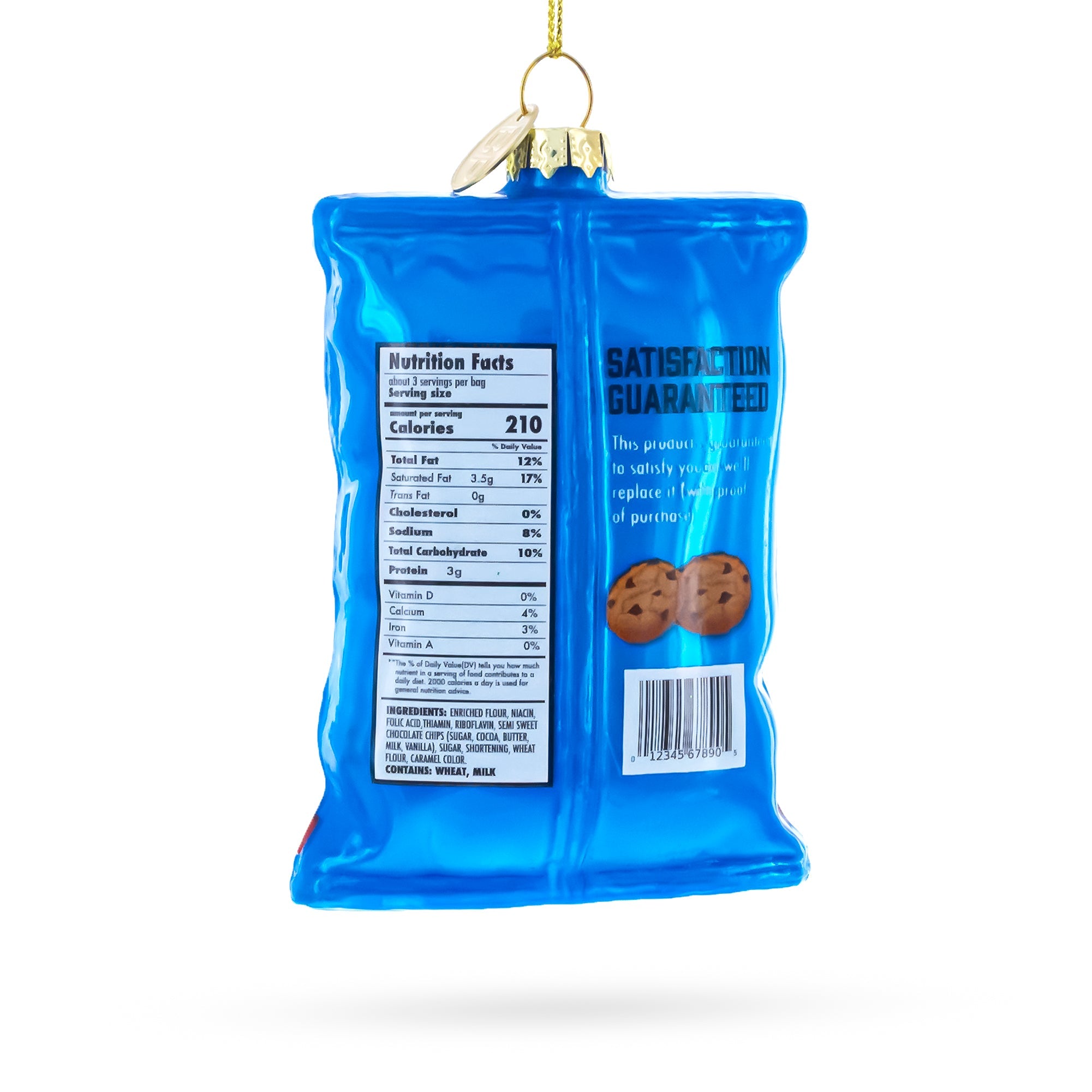 Chocolate Chip Cookies Bag Glass Christmas Ornament