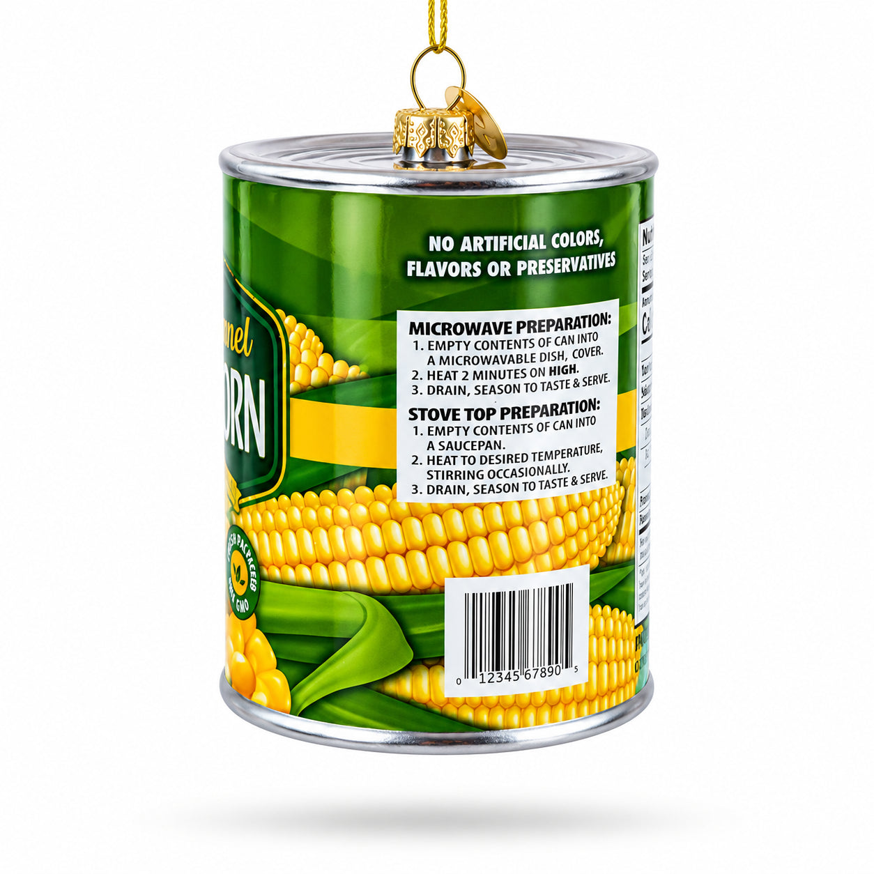 Golden Kernel Sweet Corn Can Glass Christmas Ornament