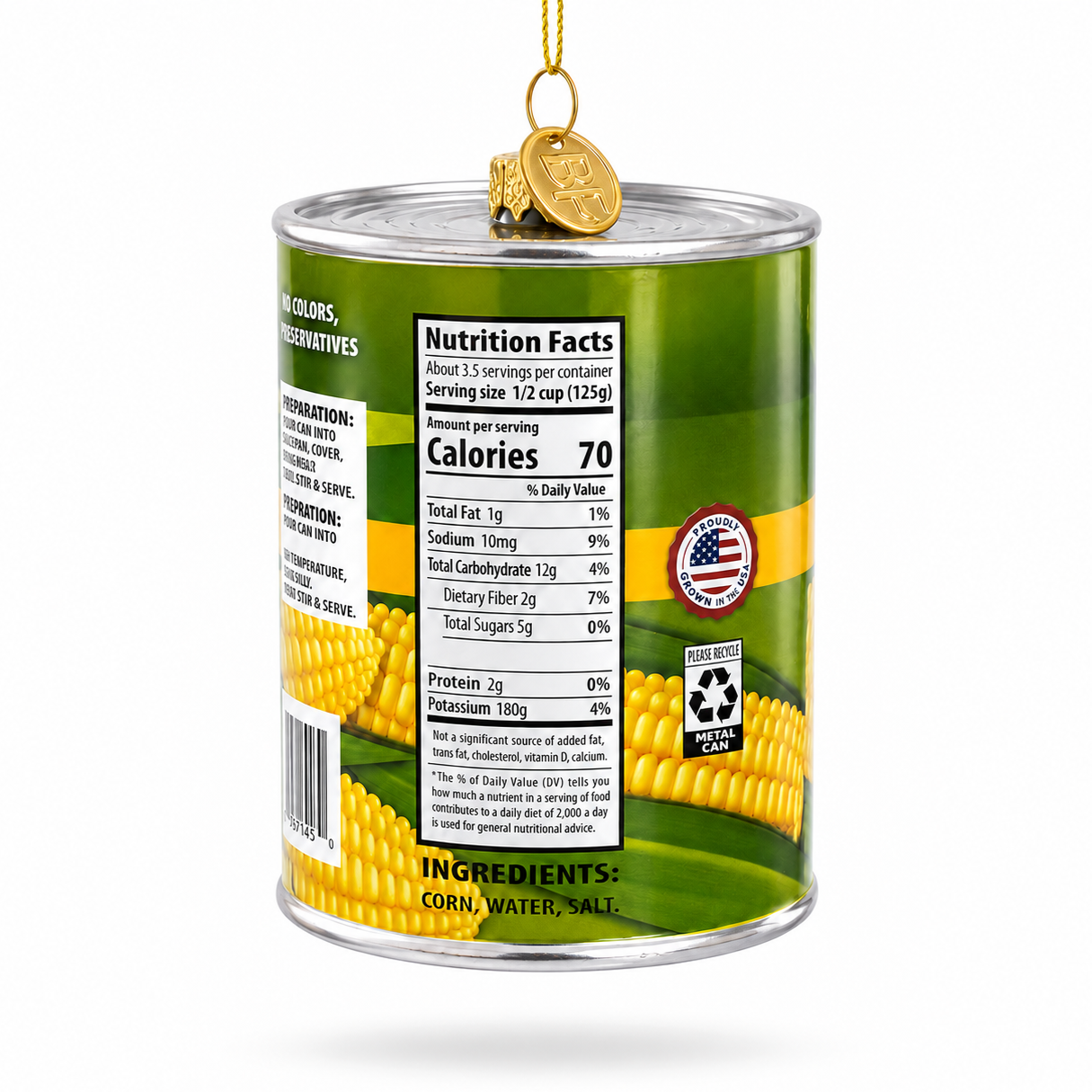 Golden Kernel Sweet Corn Can Glass Christmas Ornament