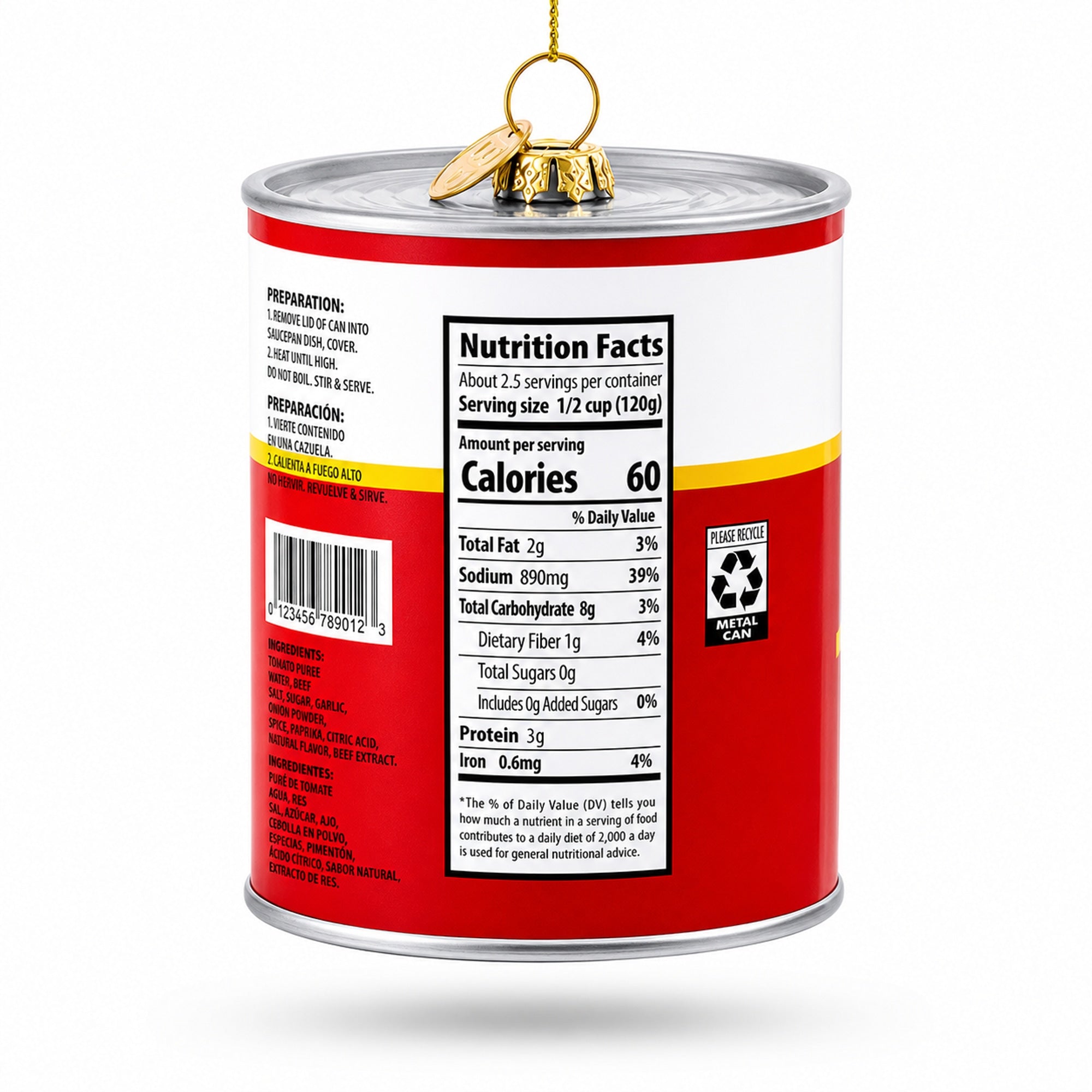 Chicken Noodle Soup Can Glass Christmas Ornament