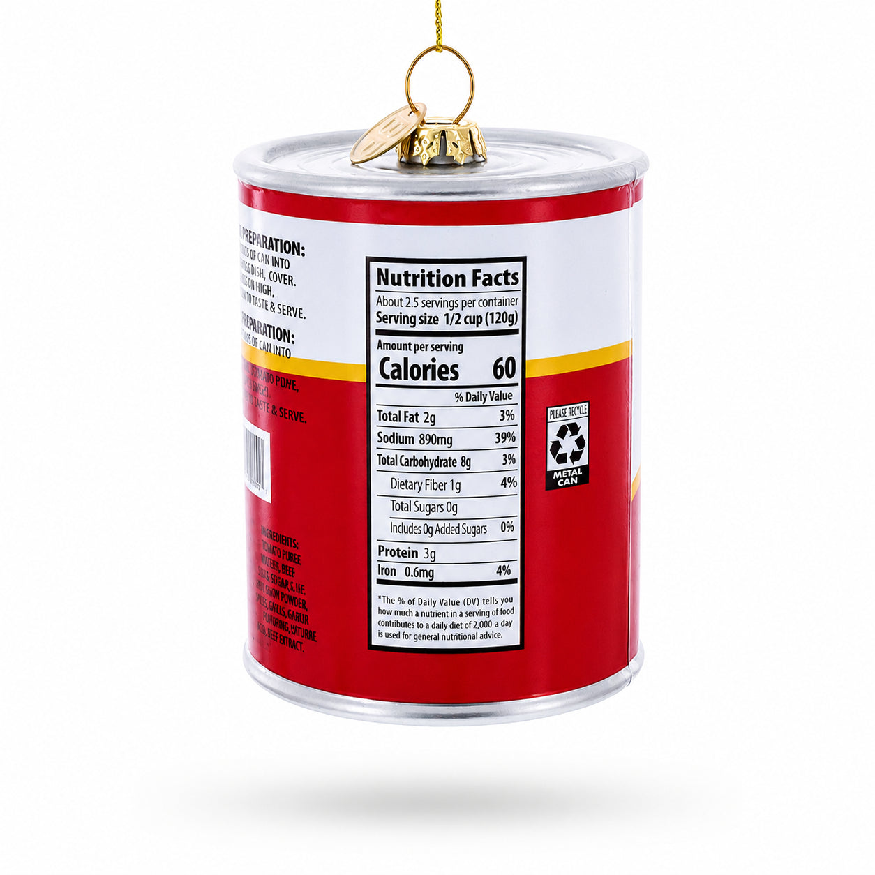 Chicken Noodle Soup Can Glass Christmas Ornament