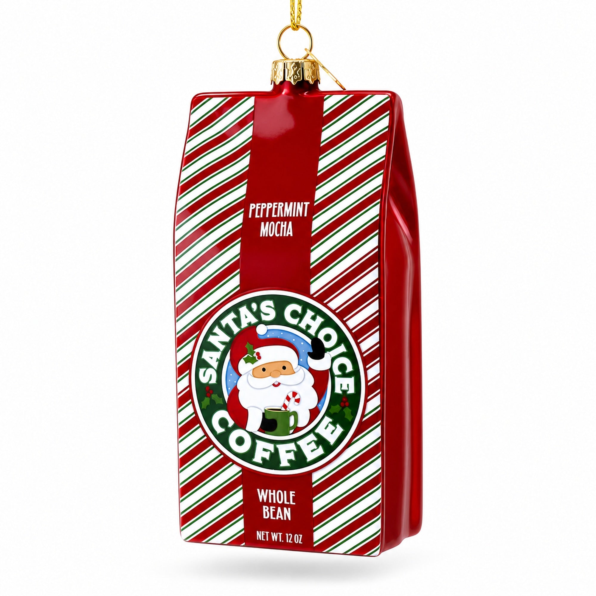 Santa’s Choice Coffee Bag Glass Christmas Ornament