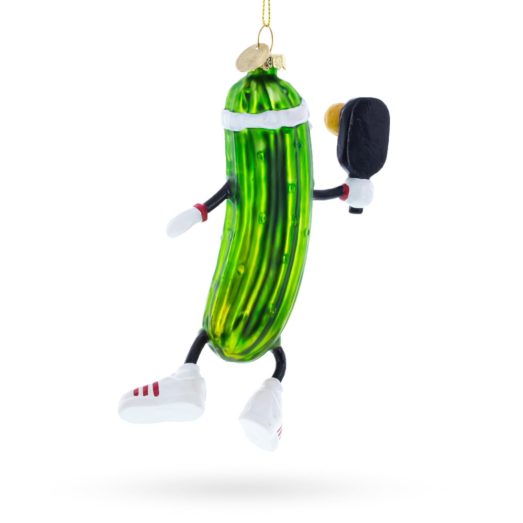 Pickle Themed Pickleball Glass Christmas Ornament