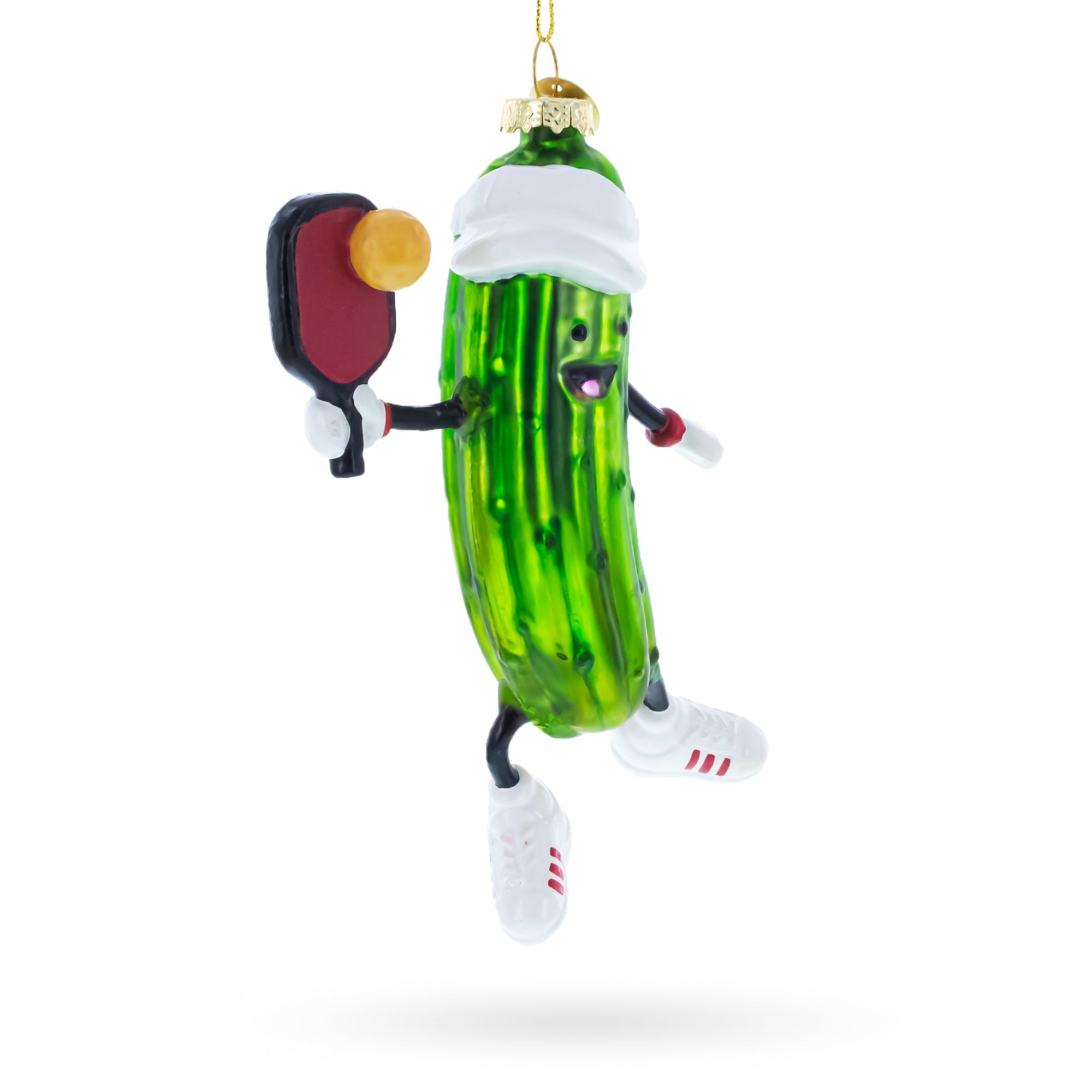 Pickle Themed Pickleball Glass Christmas Ornament