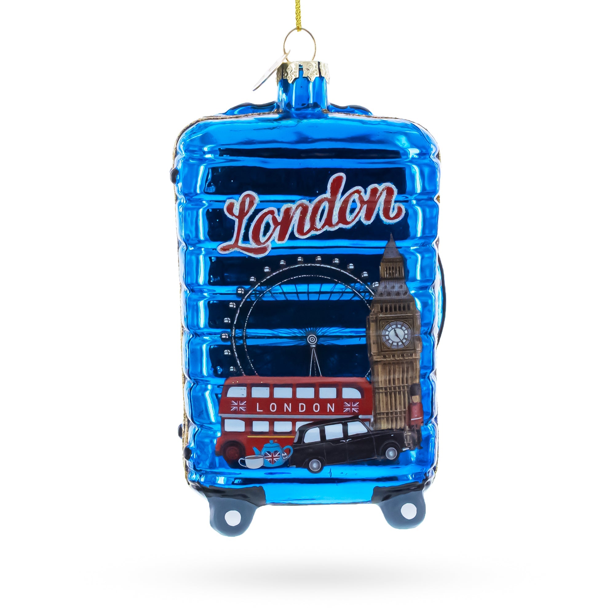 London Landmarks Suitcase Glass Christmas Ornament