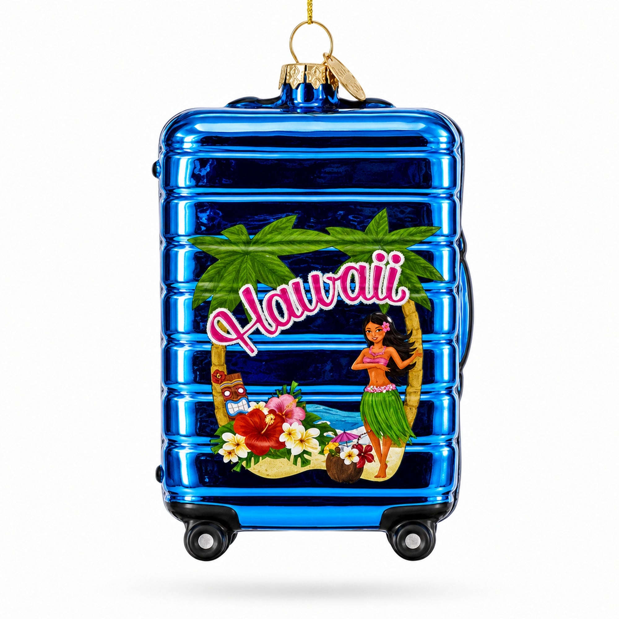Hawaii Travel Suitcase Glass Christmas Ornament