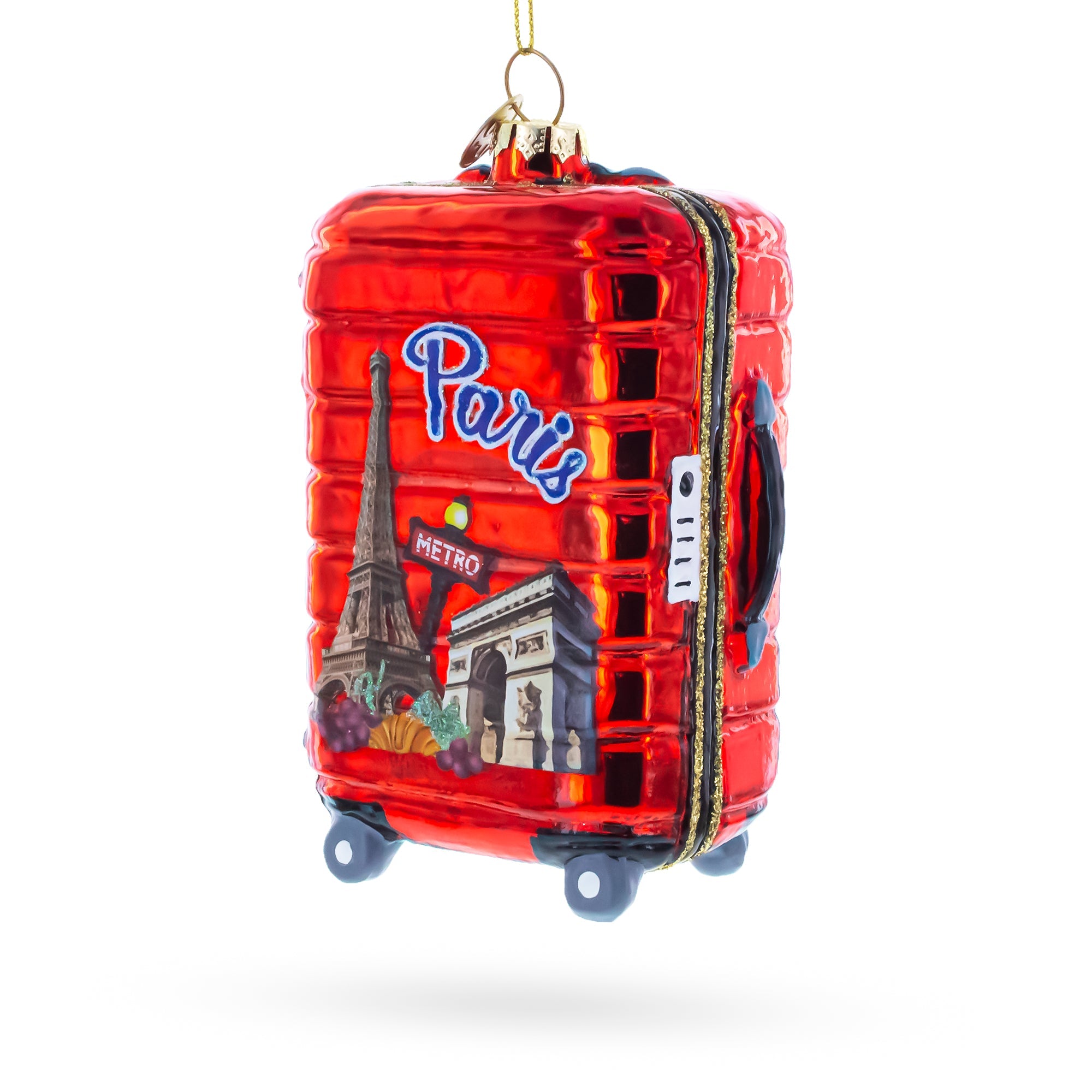 Paris Landmarks Suitcase Glass Christmas Ornament