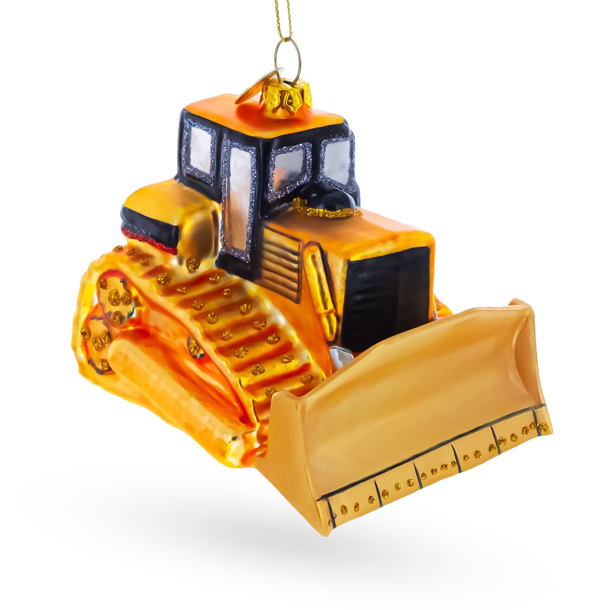 Tracked Bulldozer Construction Vehicle with Detailed Cab Glass Christmas Ornament