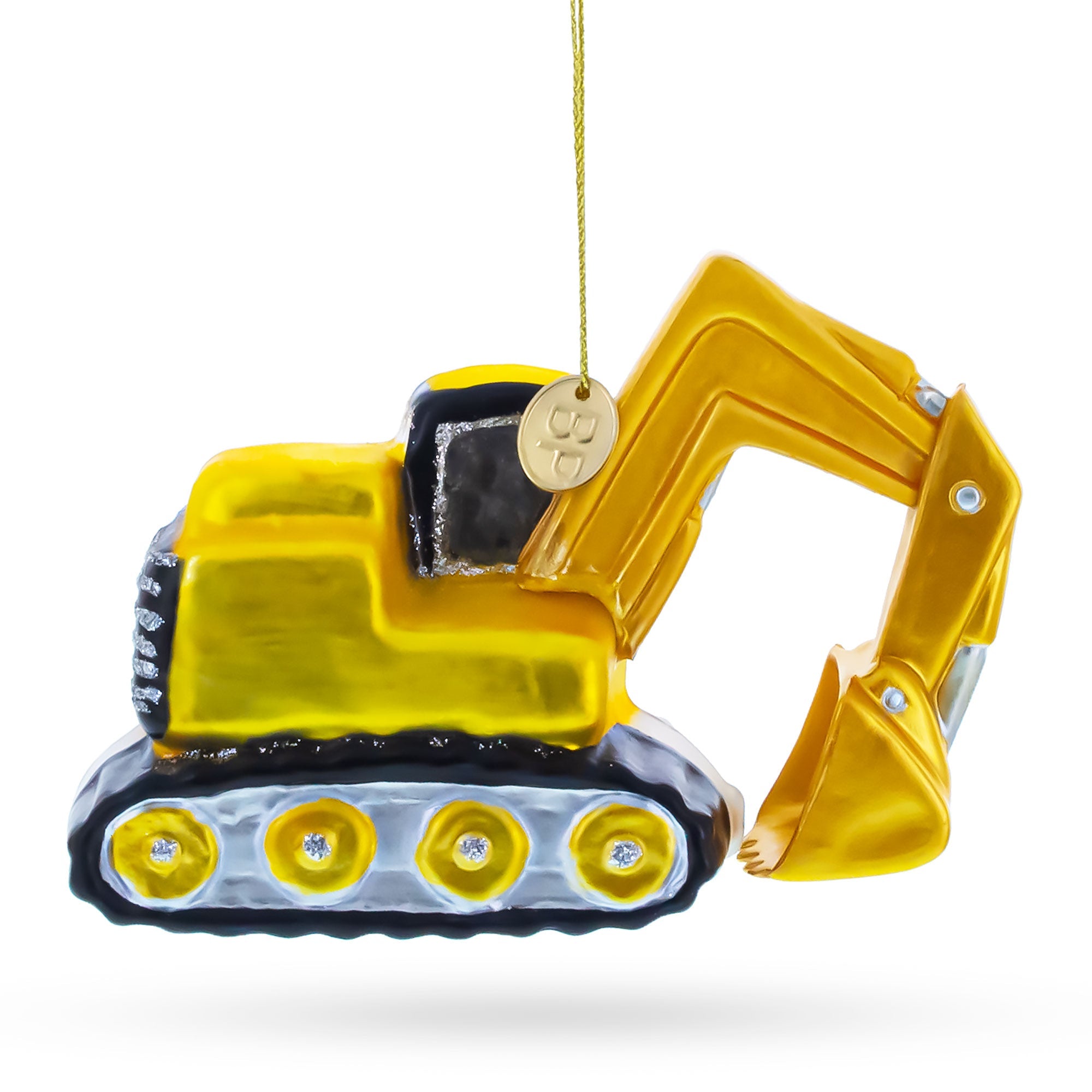 Tracked Excavator Construction Vehicle with Working Arm Glass Christmas Ornament
