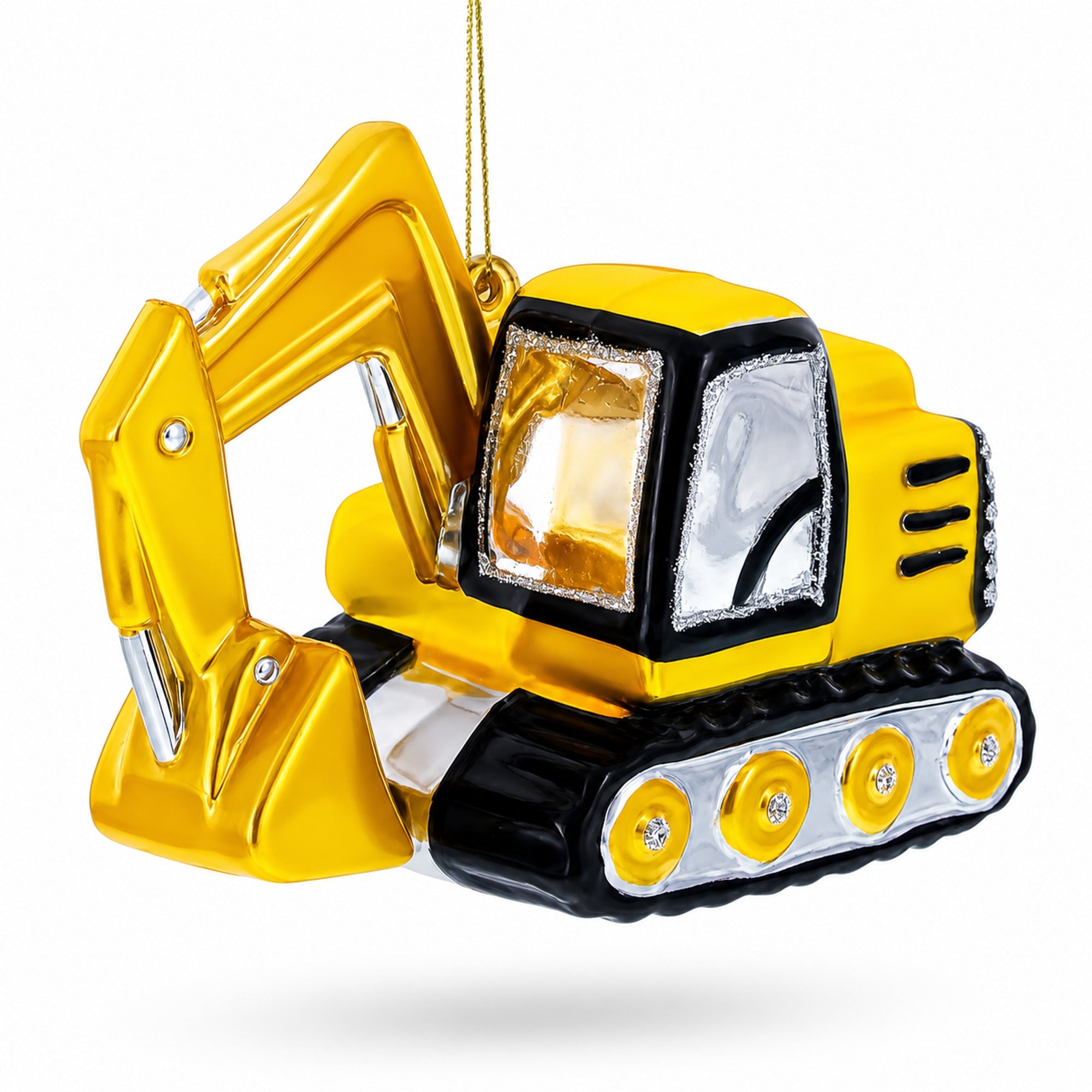 Tracked Excavator Construction Vehicle with Working Arm Glass Christmas Ornament