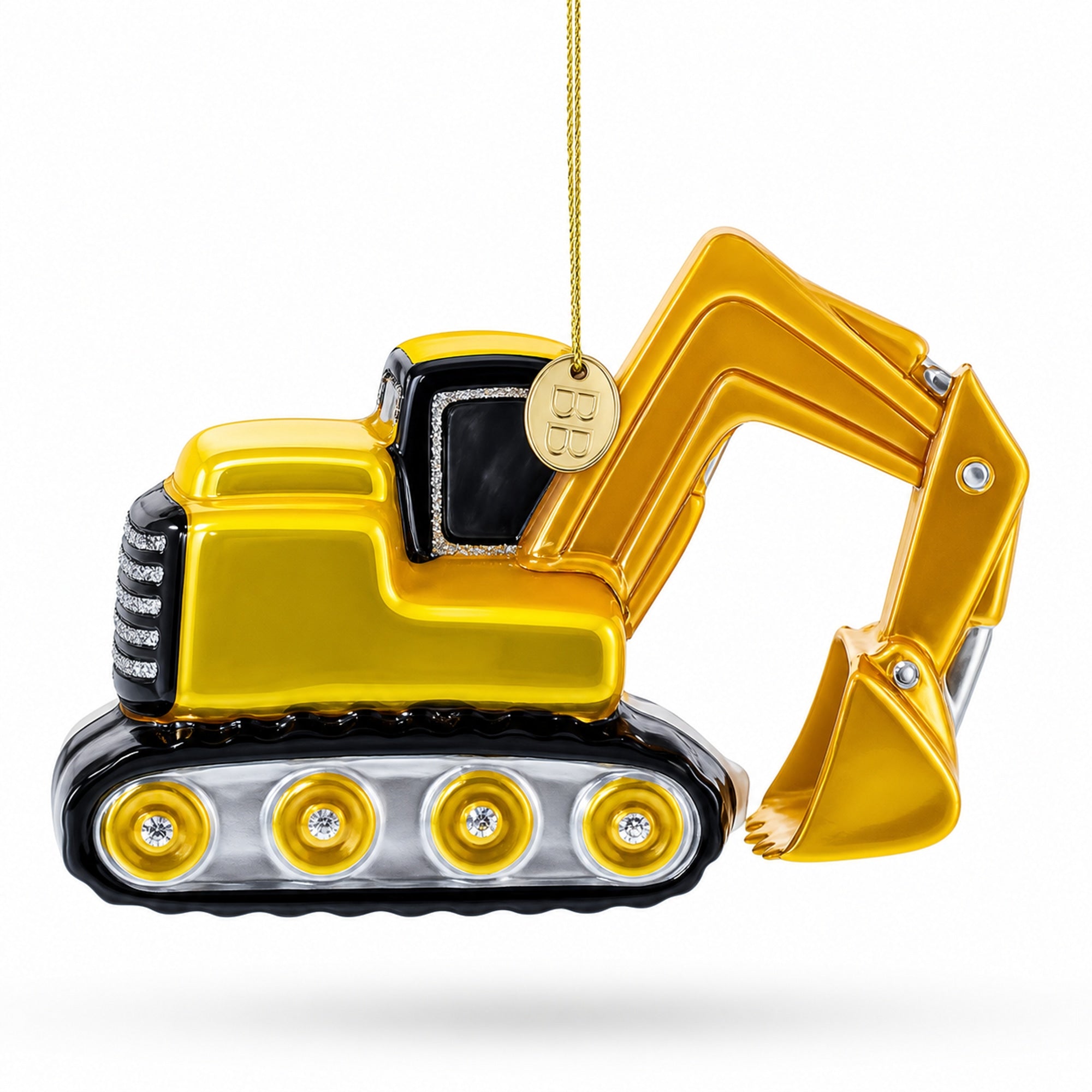 Tracked Excavator Construction Vehicle with Working Arm Glass Christmas Ornament
