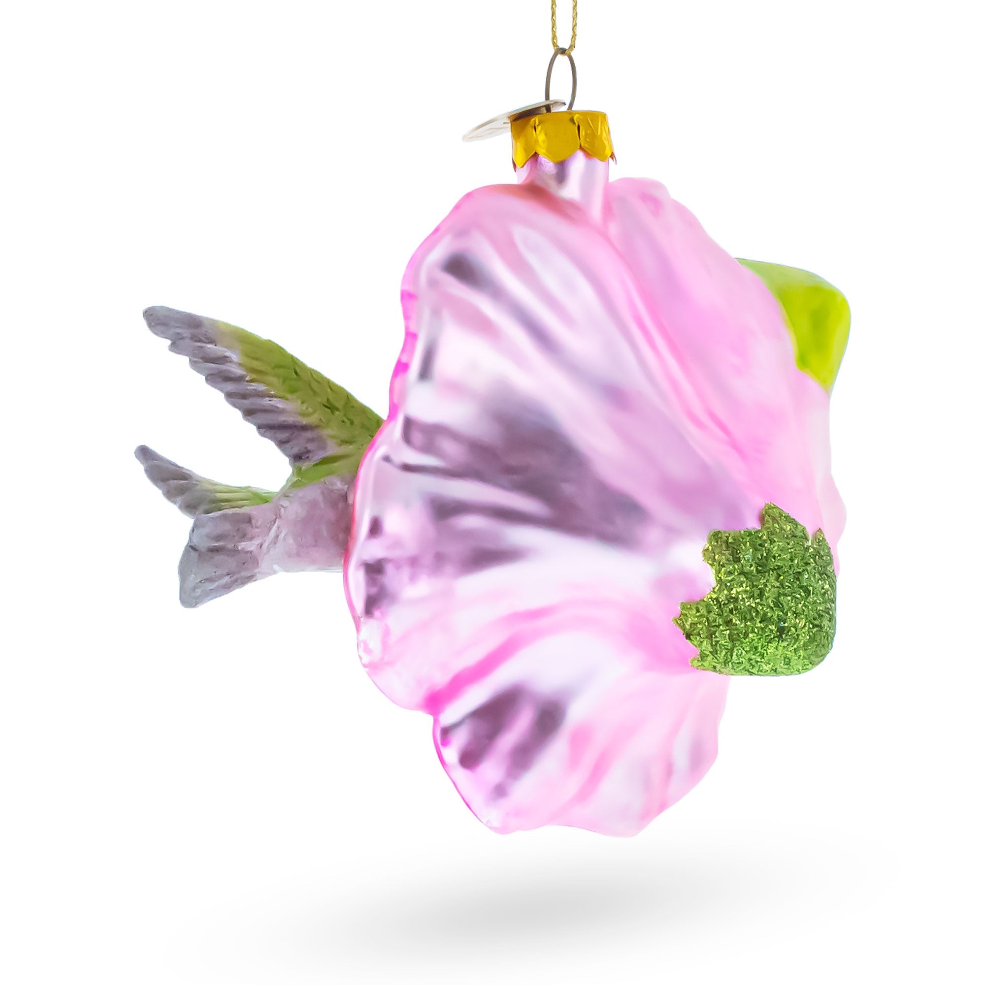Hummingbird with Hibiscus Glass Christmas Ornament