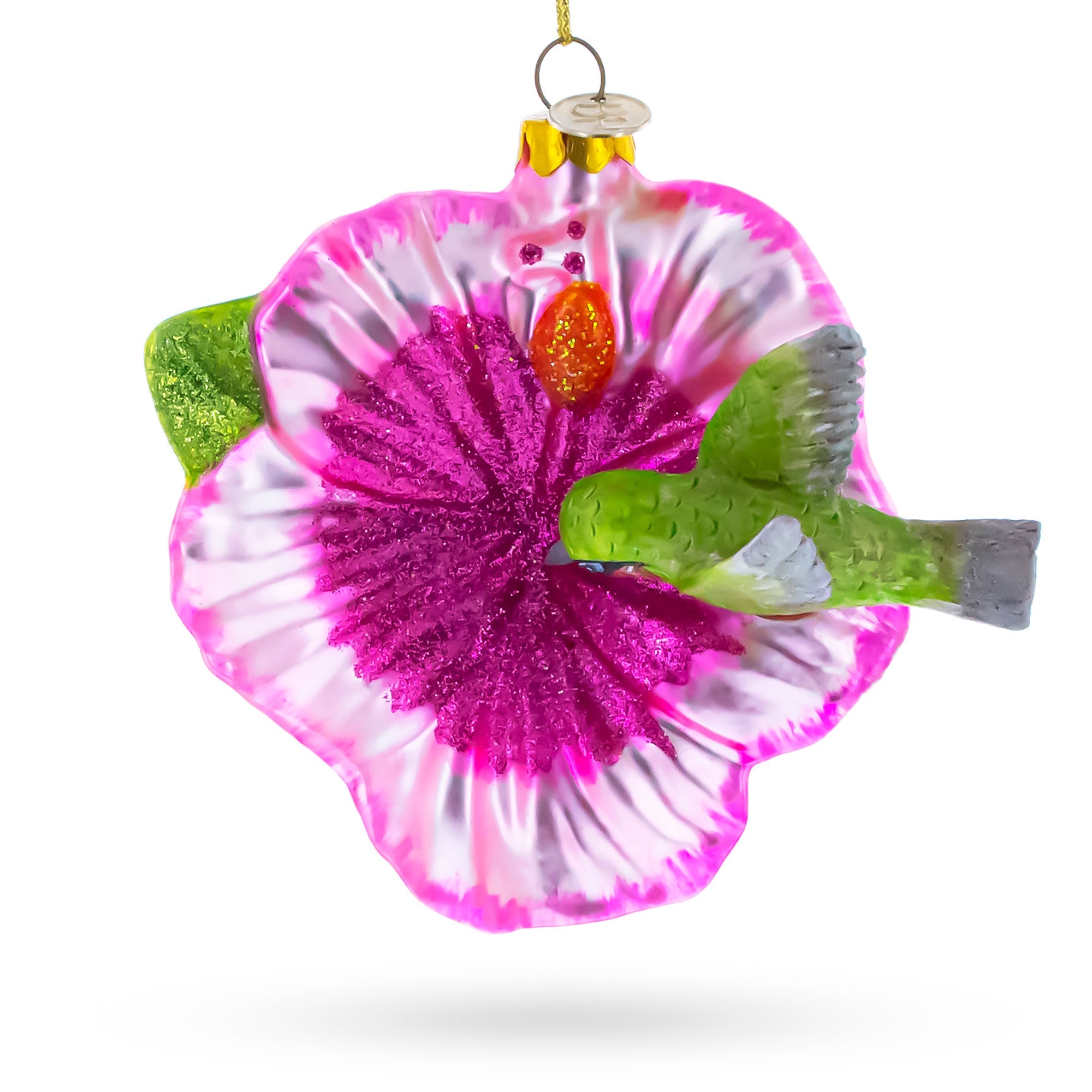 Hummingbird with Hibiscus Glass Christmas Ornament