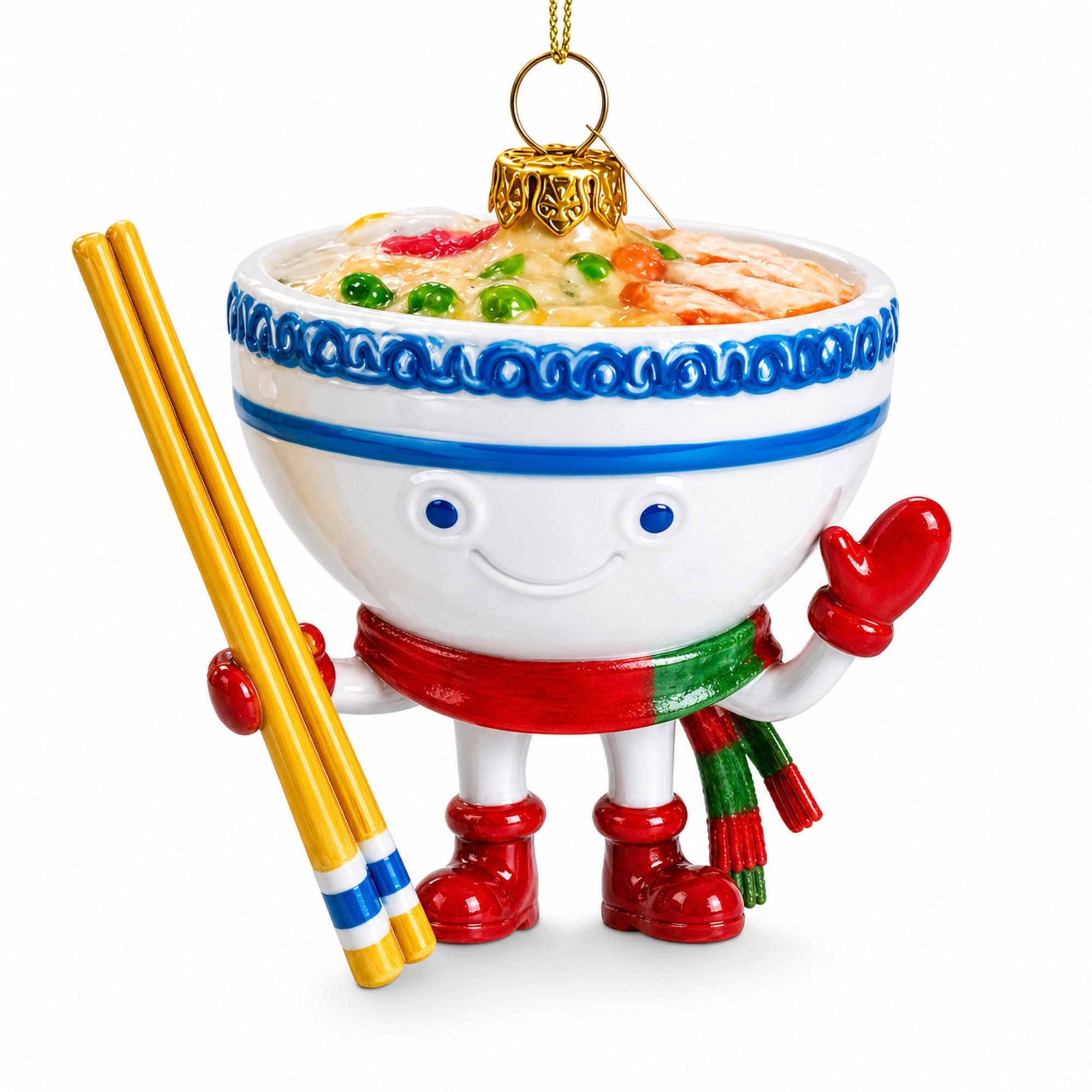 Noodle Ramen Bowl with Chopsticks Glass Christmas Ornament