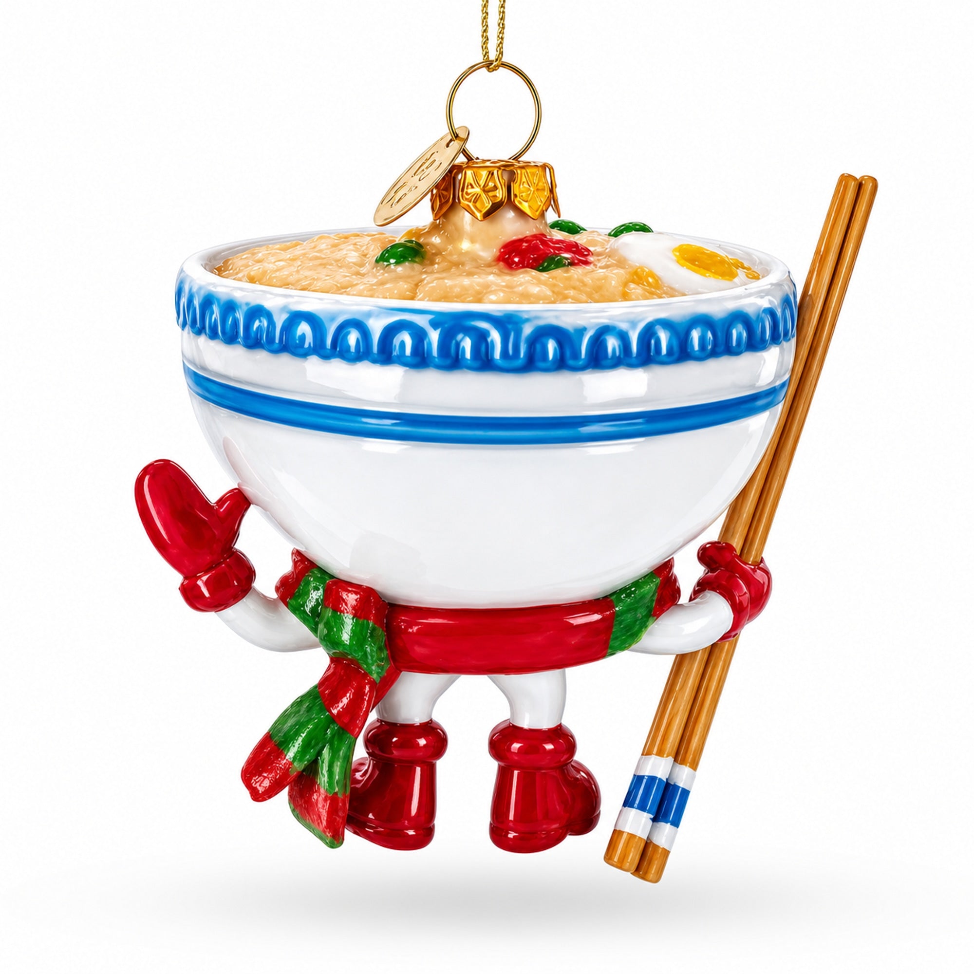 Noodle Ramen Bowl with Chopsticks Glass Christmas Ornament