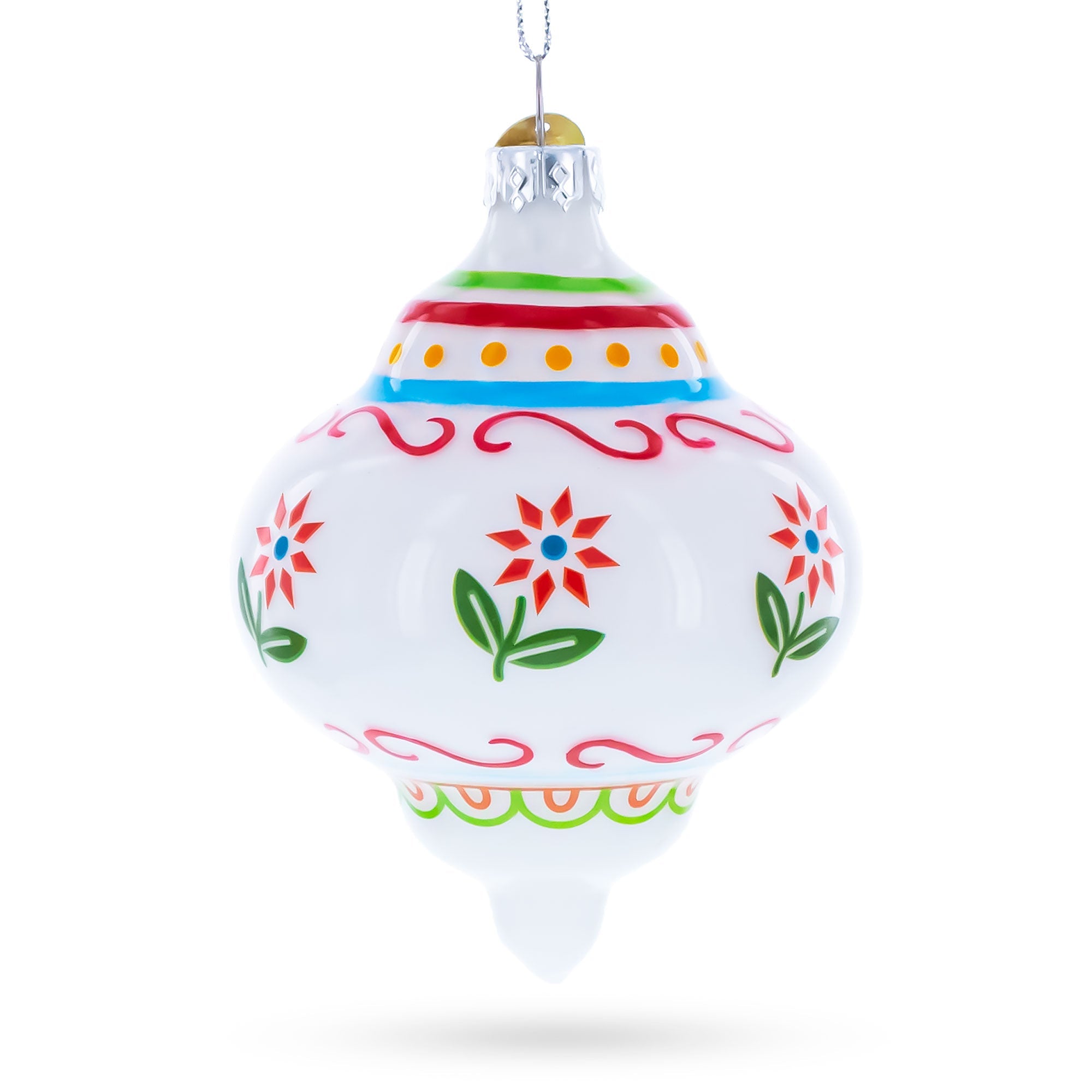 Finial with Floral Pattern Glass Christmas Ornament