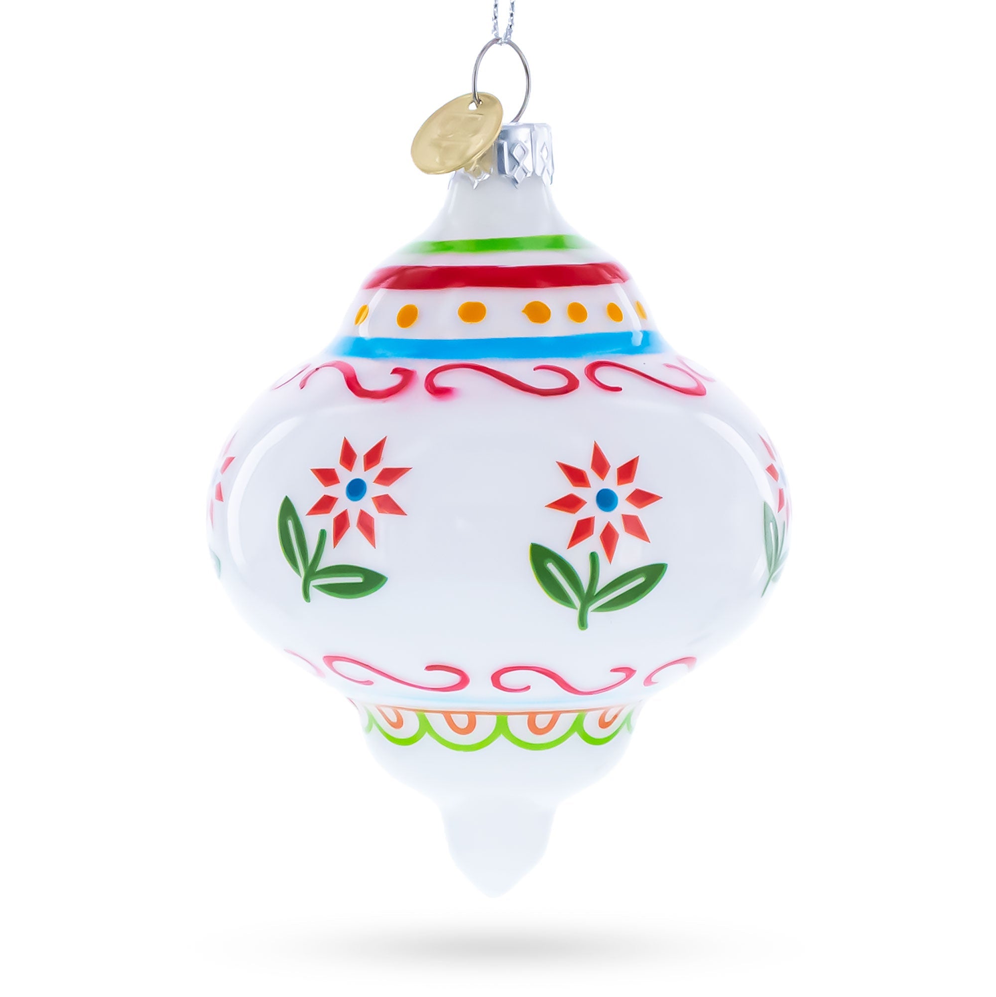 Finial with Floral Pattern Glass Christmas Ornament