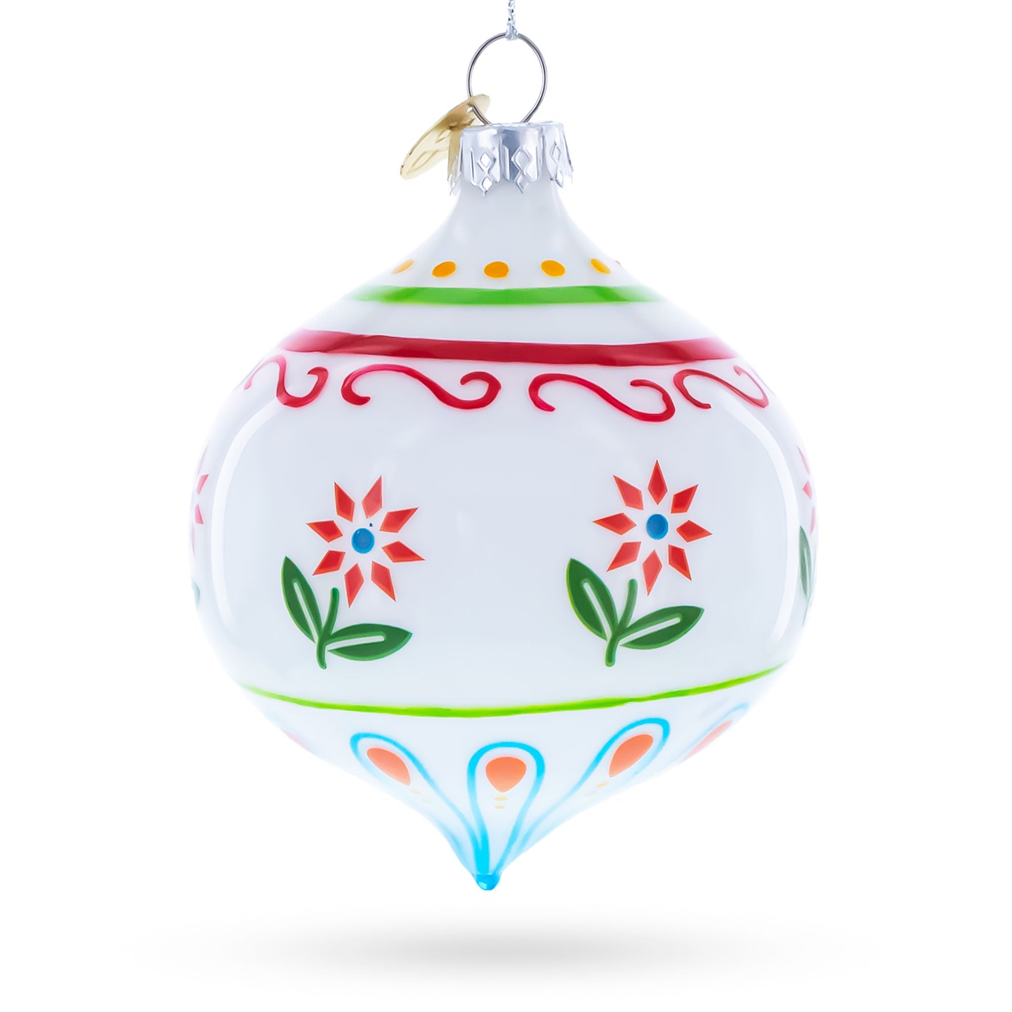 Floral Finial Drop Glass Christmas Ornament