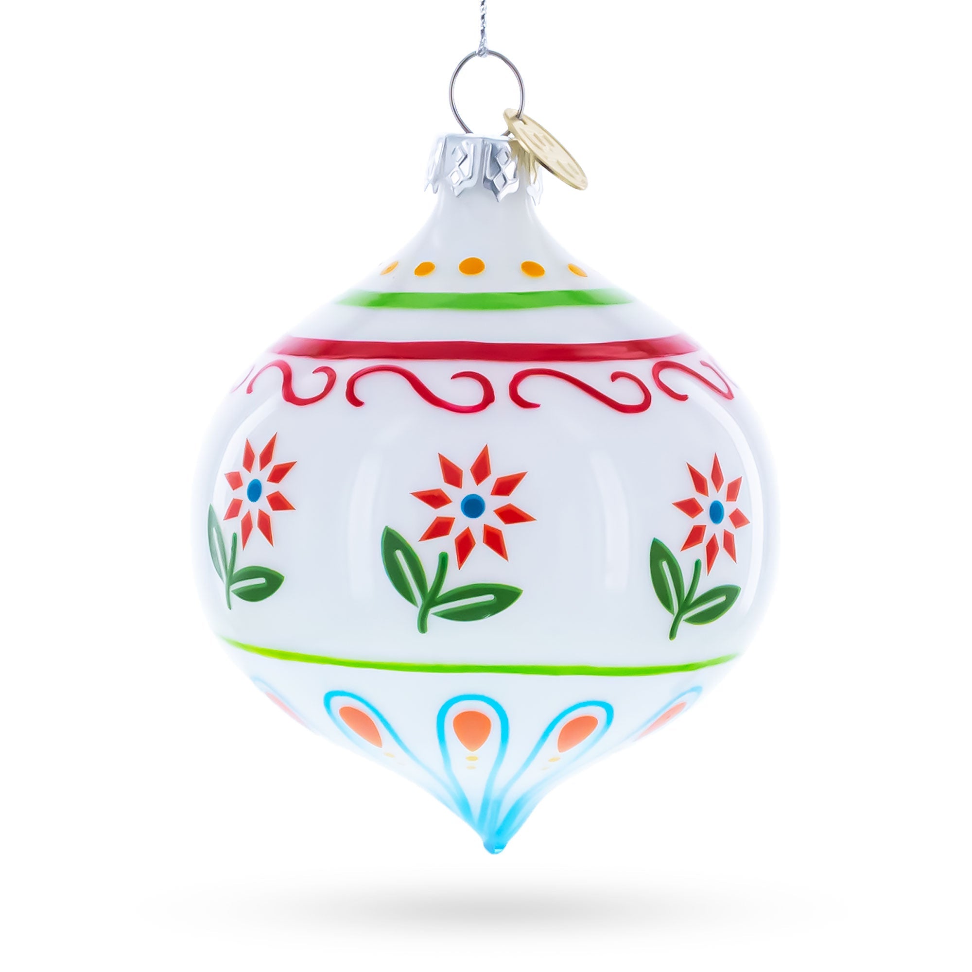 Floral Finial Drop Glass Christmas Ornament