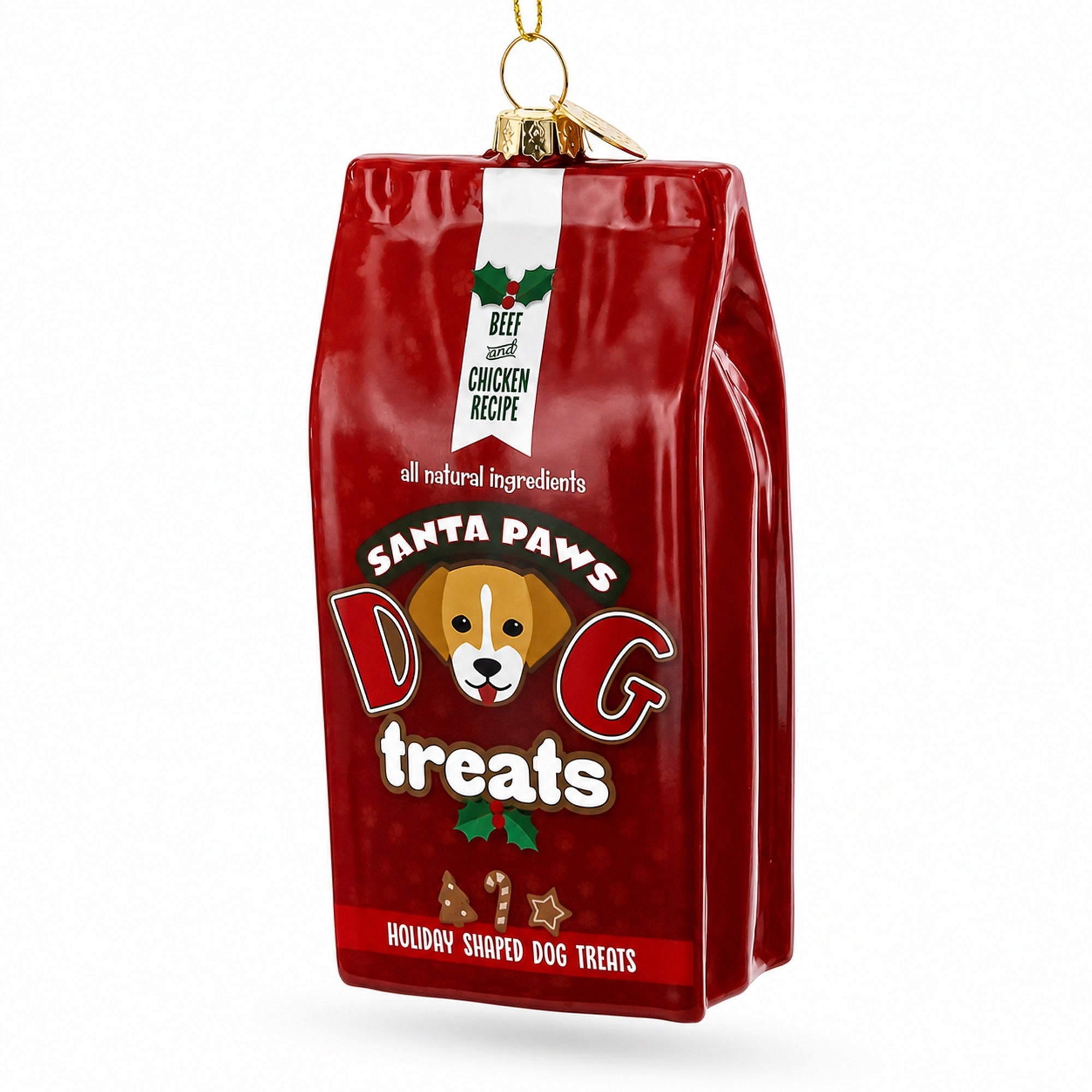 Santa's Dog Treat Pack Glass Christmas Ornament