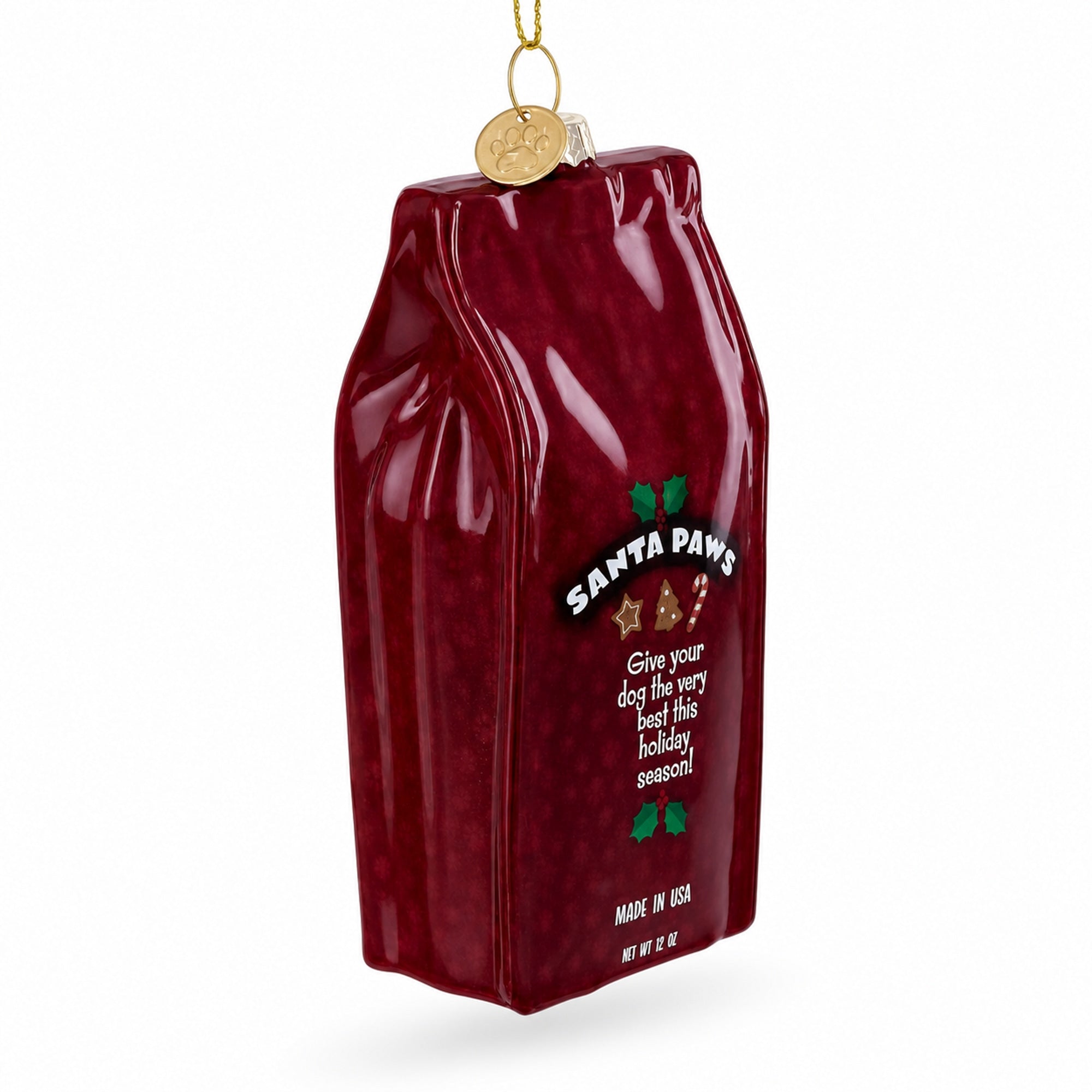 Santa's Dog Treat Pack Glass Christmas Ornament