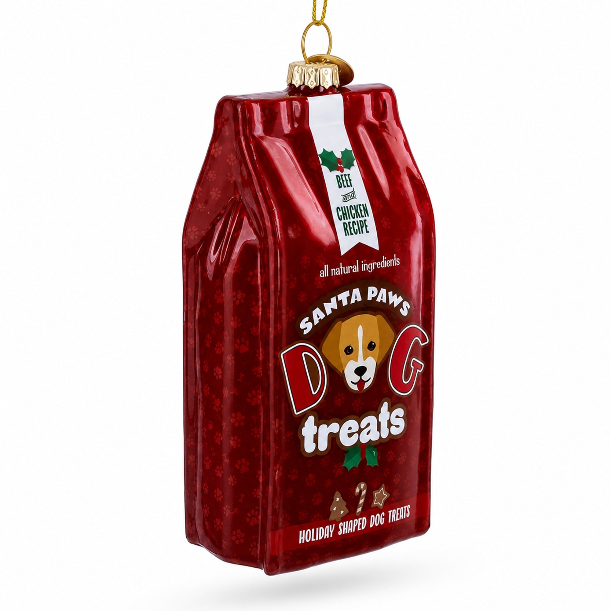 Santa's Dog Treat Pack Glass Christmas Ornament