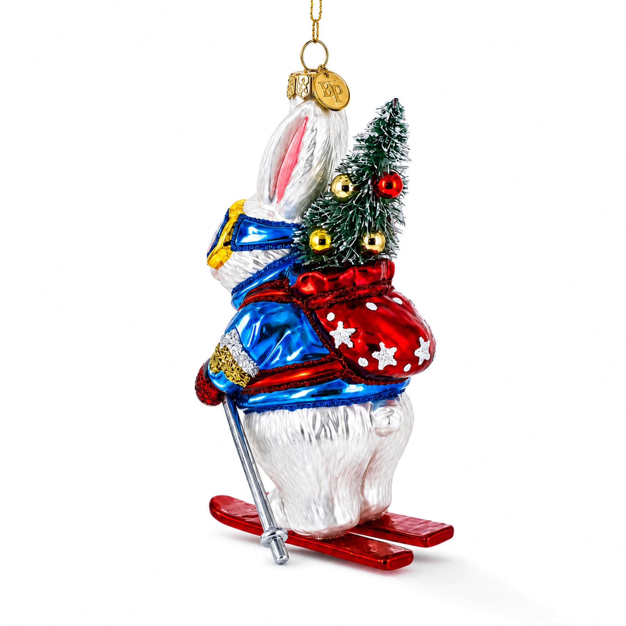 Skiing Bunny Rabbit Wearing Goggles Glass Christmas Ornament