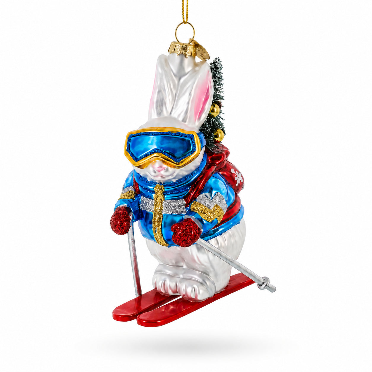 Skiing Bunny Rabbit Wearing Goggles Glass Christmas Ornament