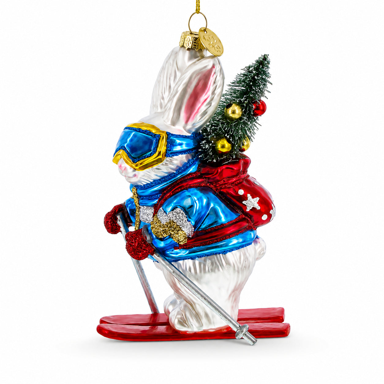 Skiing Bunny Rabbit Wearing Goggles Glass Christmas Ornament