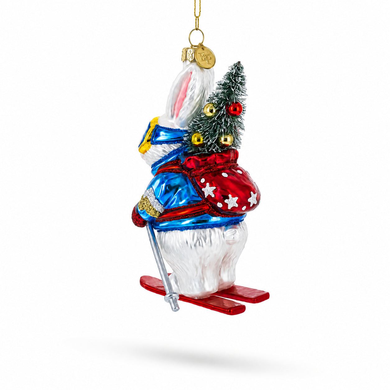 Skiing Bunny Rabbit Wearing Goggles Glass Christmas Ornament