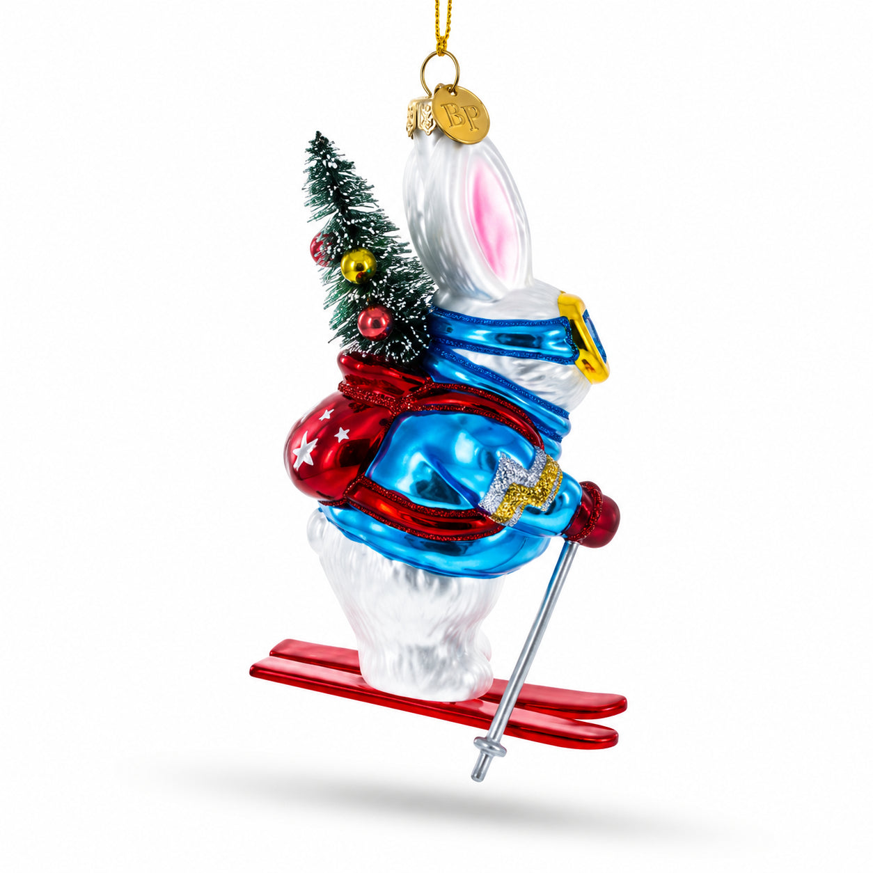 Skiing Bunny Rabbit Wearing Goggles Glass Christmas Ornament