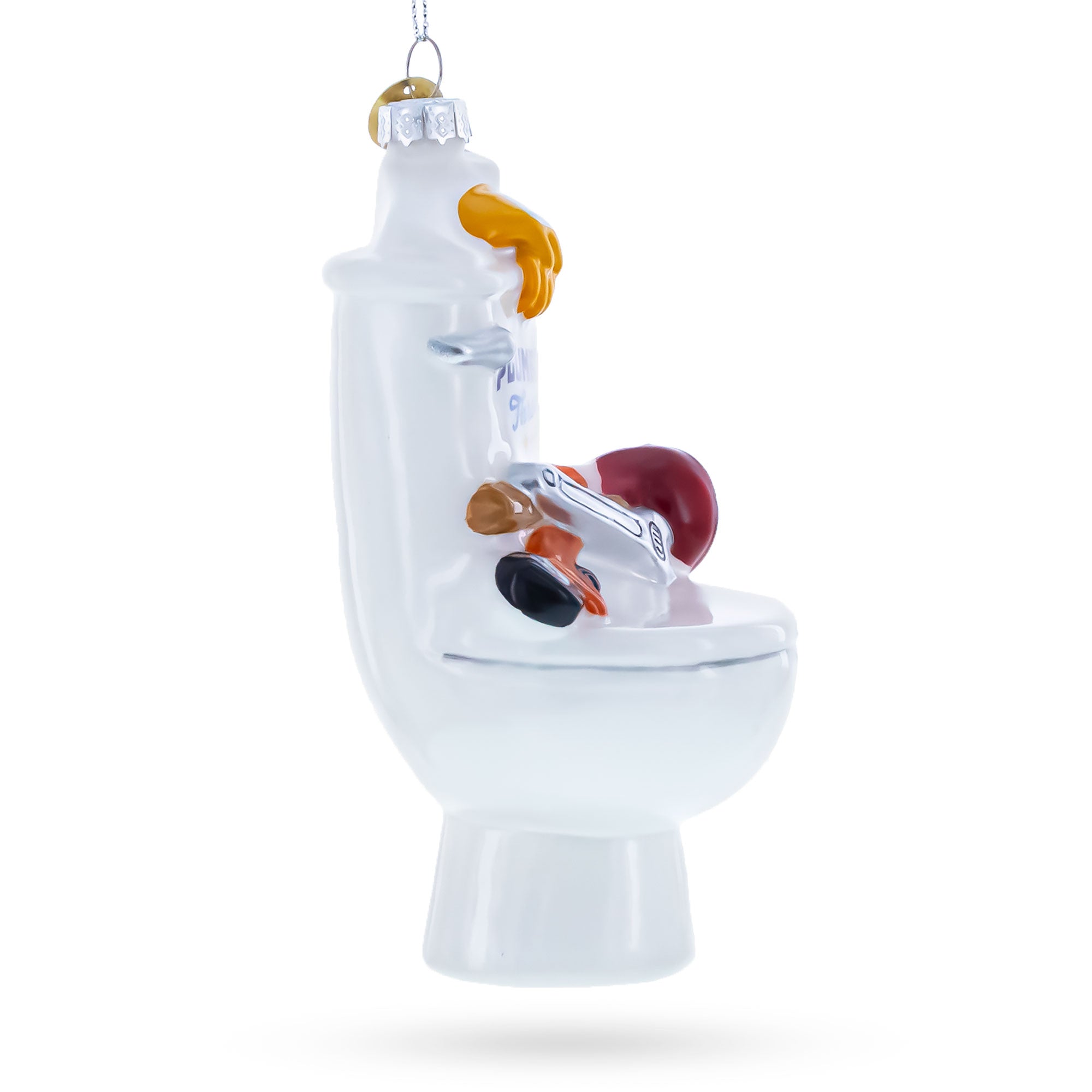 Fix It Plumber Throne with Plunger and Wrench Glass Christmas Ornament