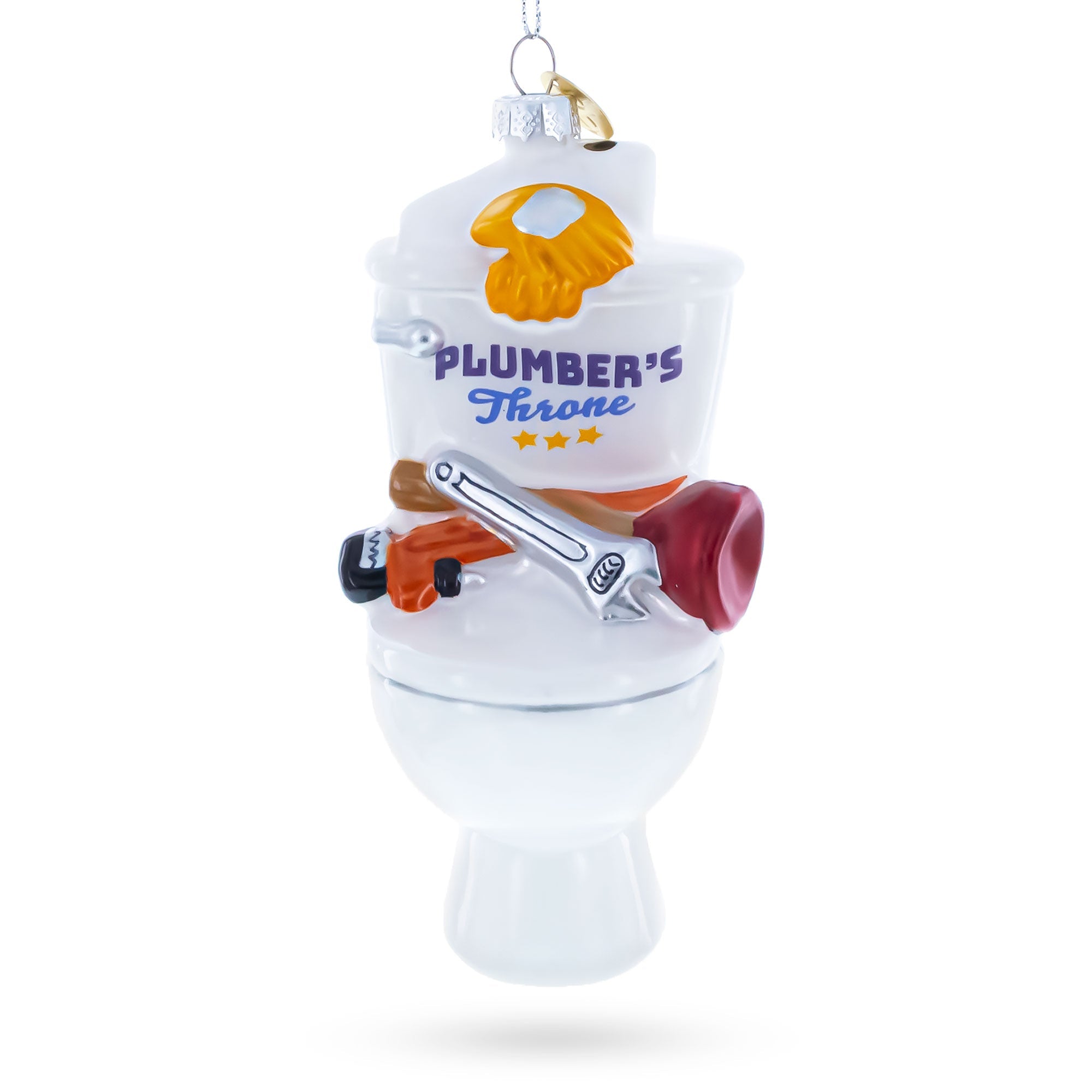 Fix It Plumber Throne with Plunger and Wrench Glass Christmas Ornament