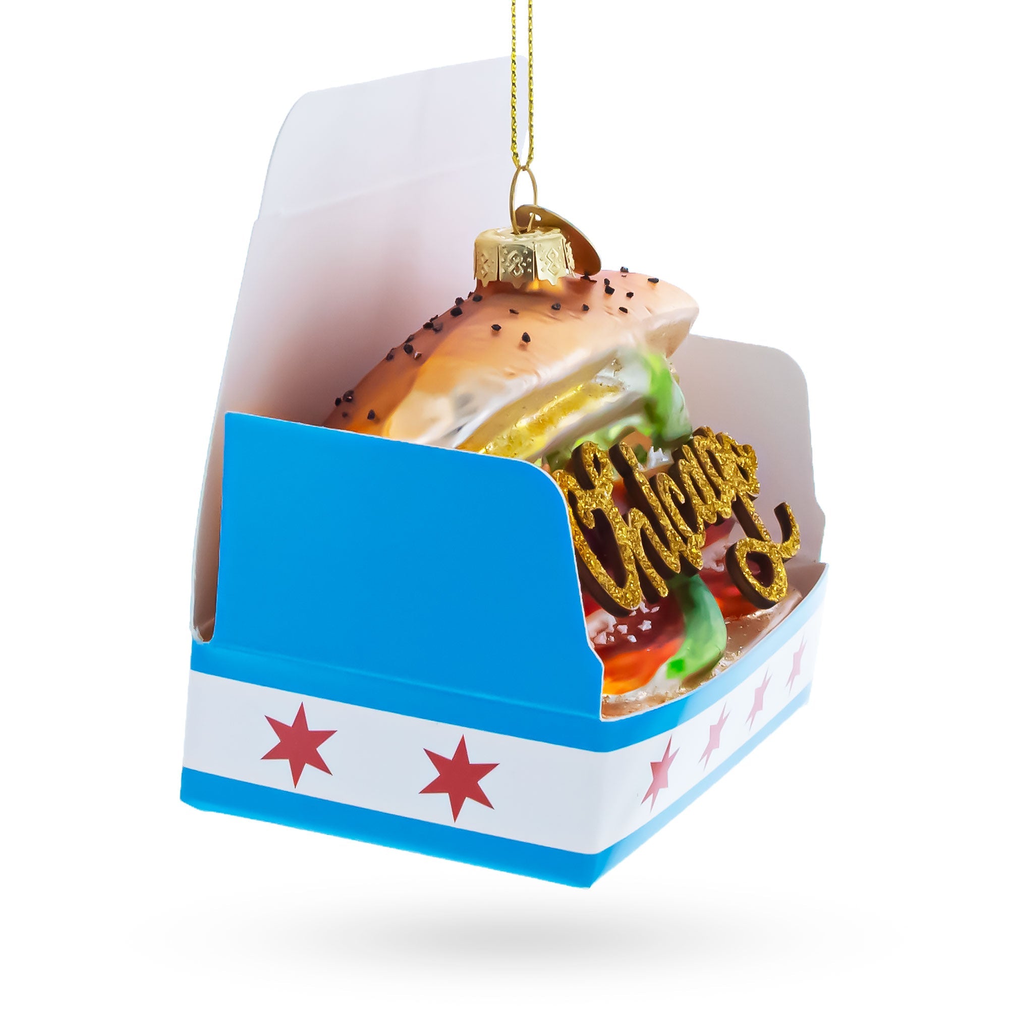 Chicago Style Hot Dog Glass Christmas Ornament