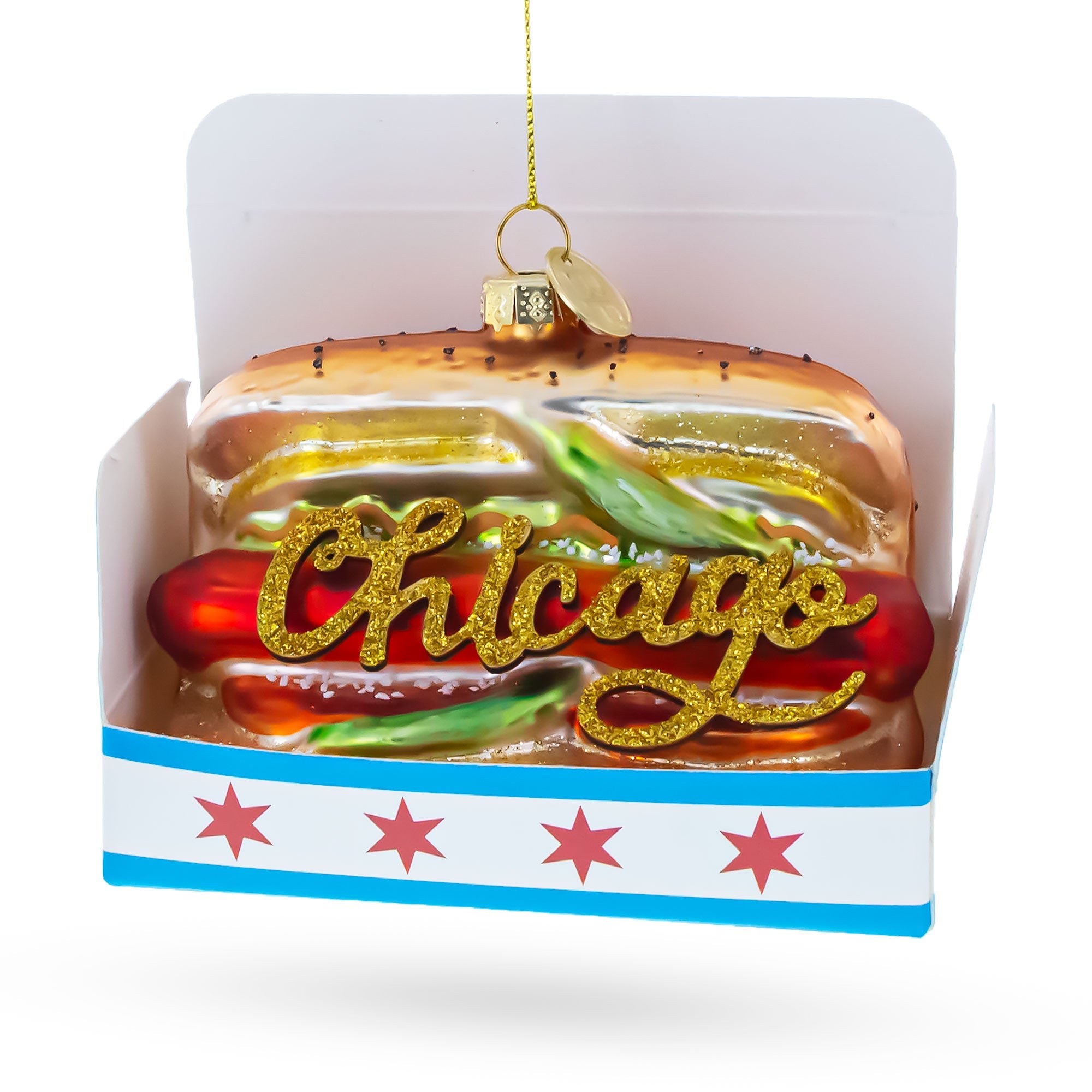 Chicago Style Hot Dog Glass Christmas Ornament