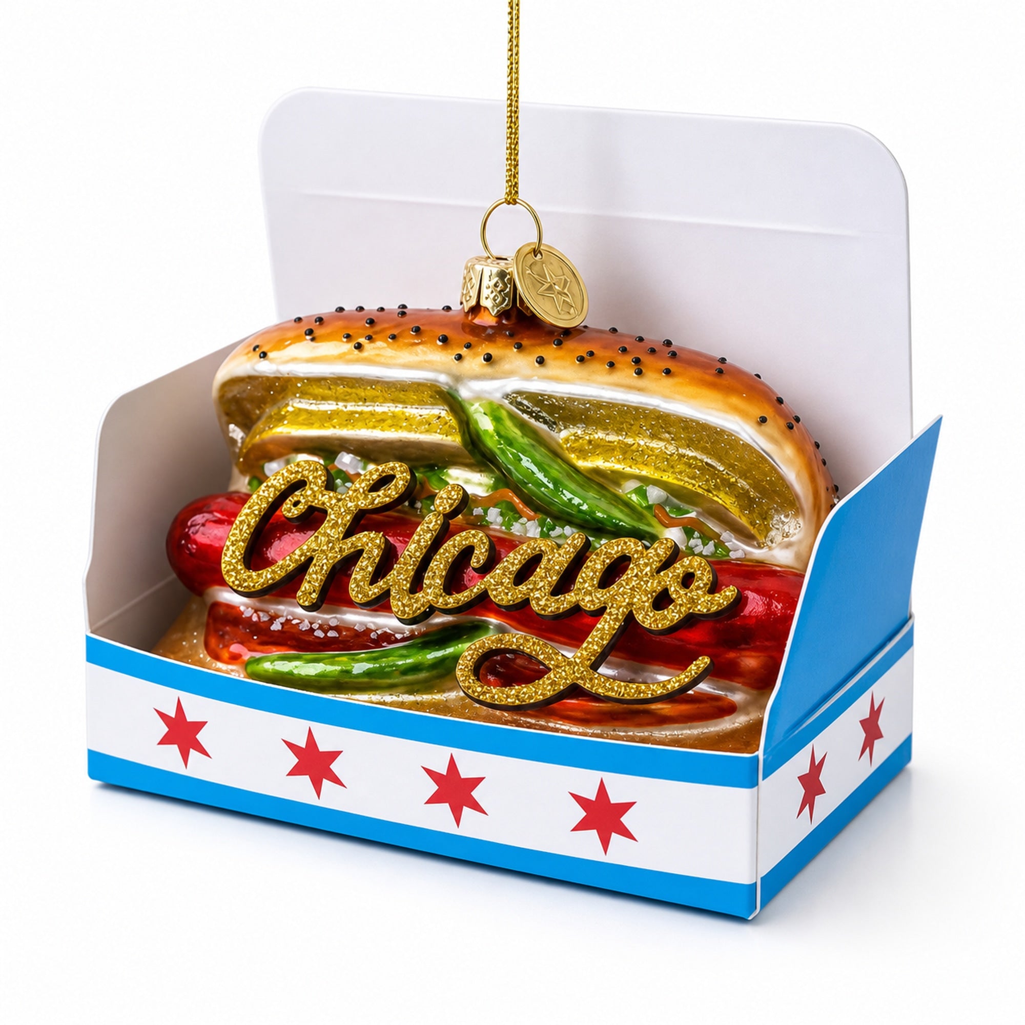 Chicago Style Hot Dog Glass Christmas Ornament
