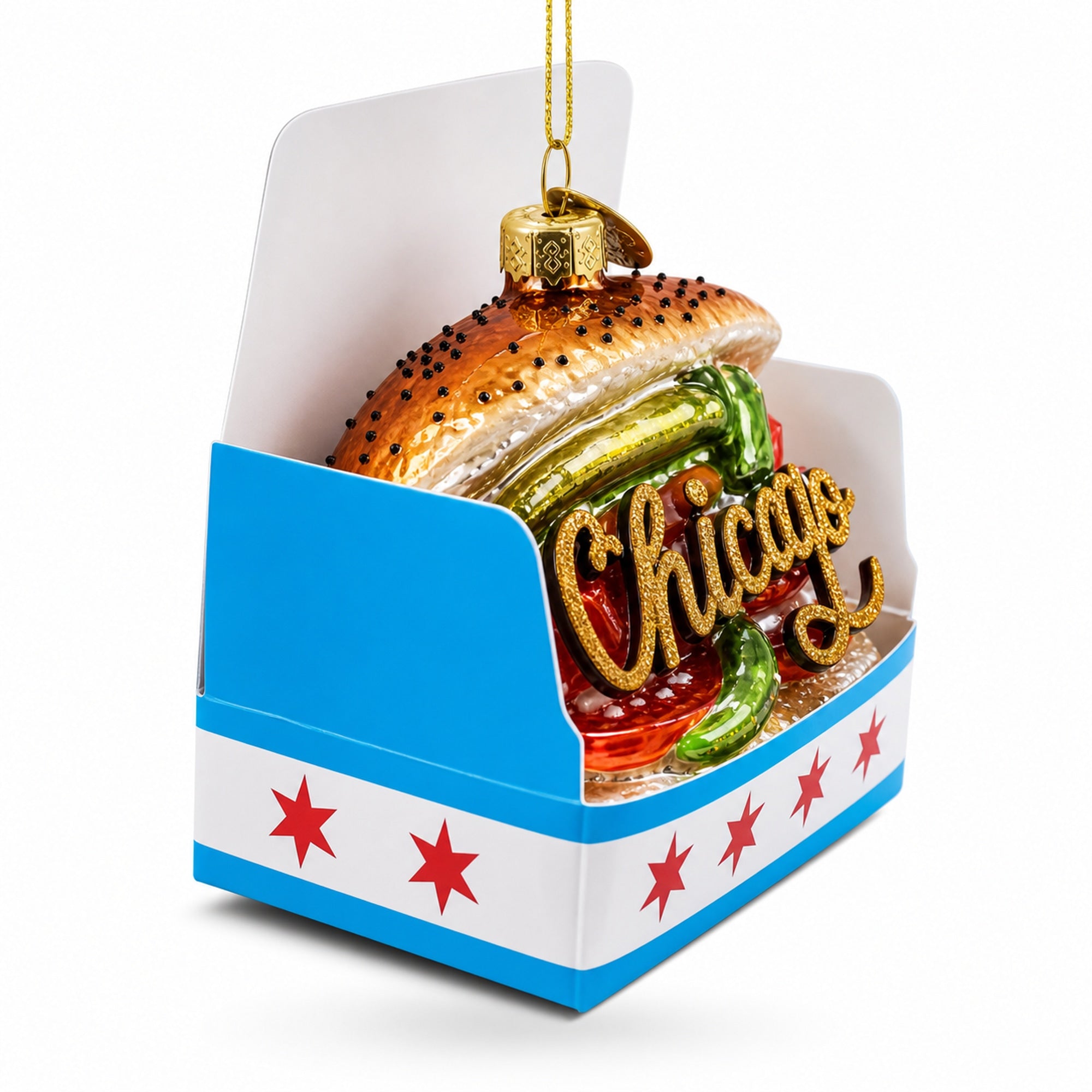 Chicago Style Hot Dog Glass Christmas Ornament