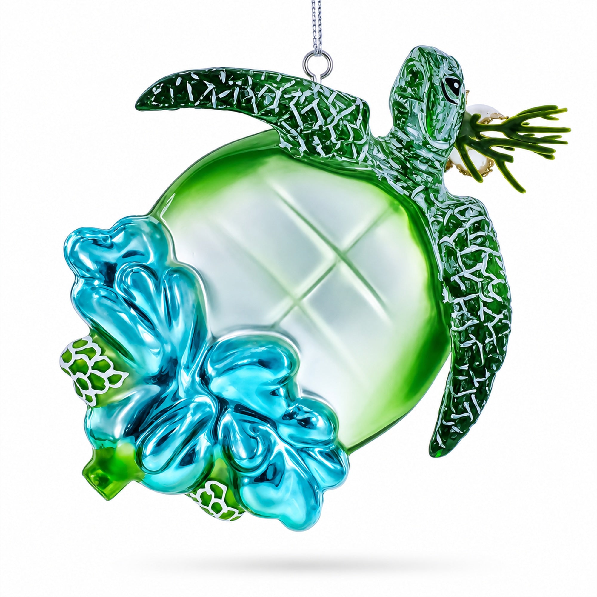Hawaiian Aloha Turtle Glass Christmas Ornament