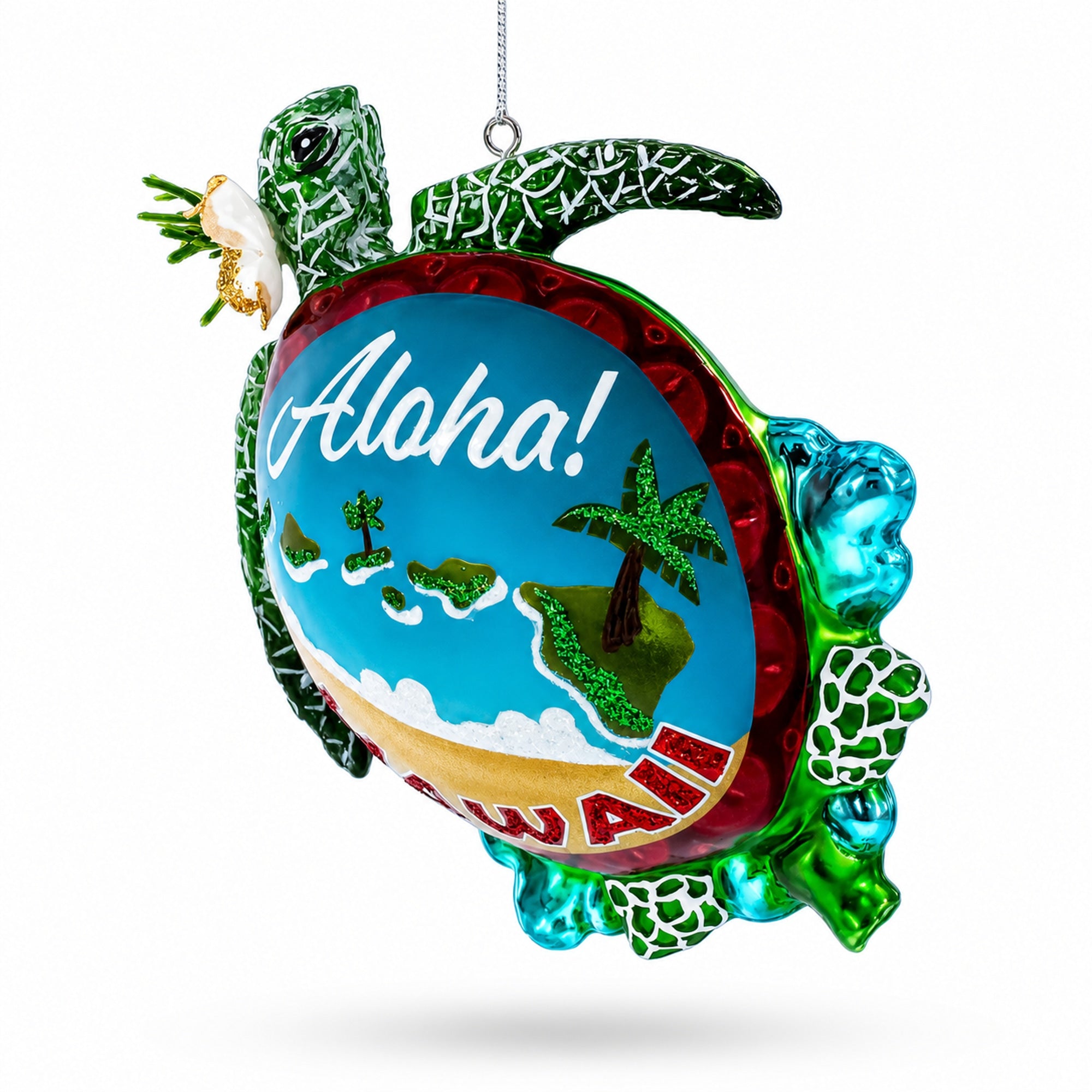 Hawaiian Aloha Turtle Glass Christmas Ornament