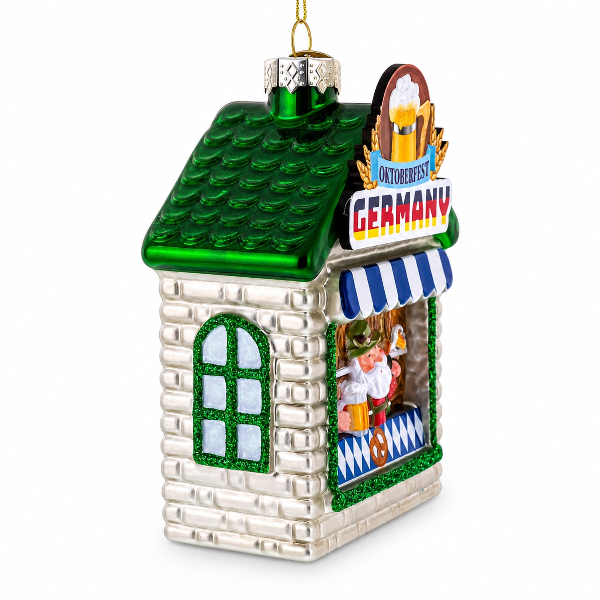 Oktoberfest Santa Beer Stand Glass Christmas Ornament