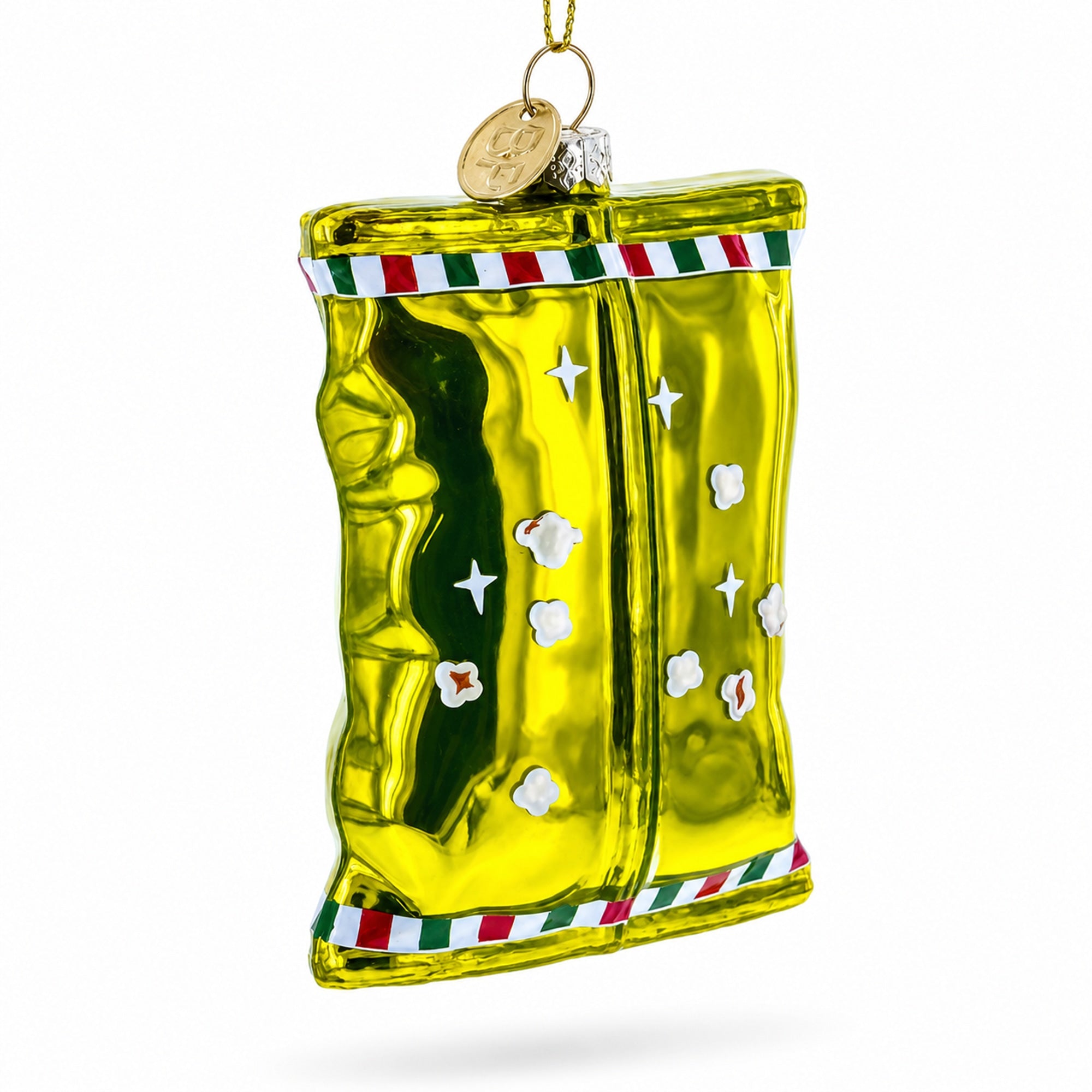 Santa’s Christmas Popcorn Bag Glass Christmas Ornament