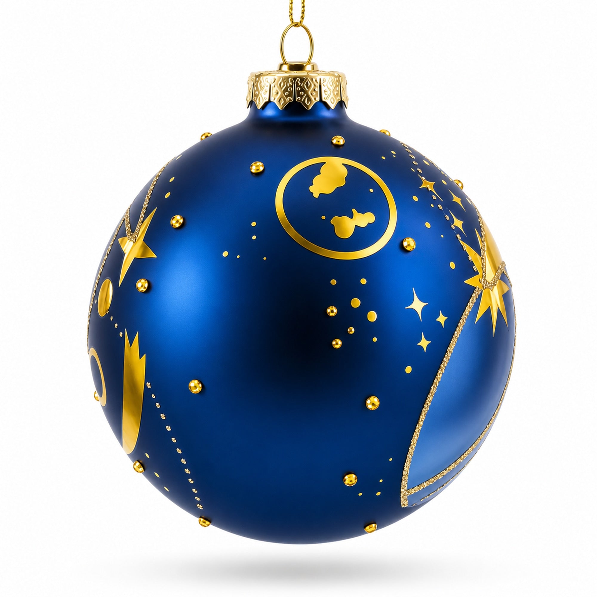 Blue Celestial Planets and Shooting Star Glass Ball Christmas Ornament