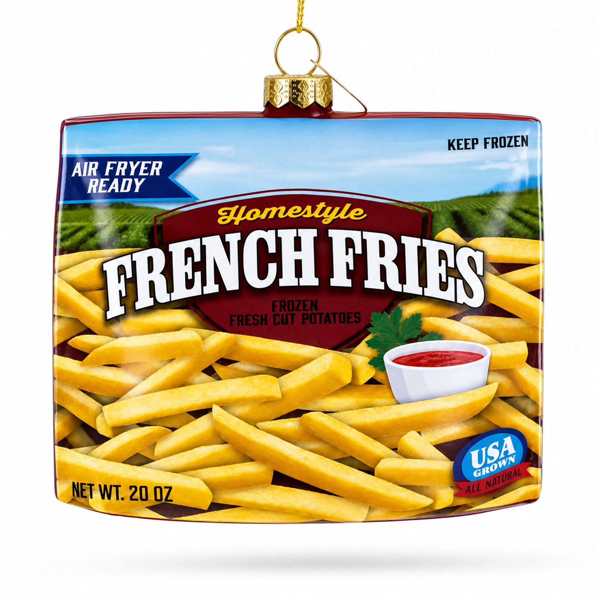 French Fries Frozen Box Glass Christmas Ornament