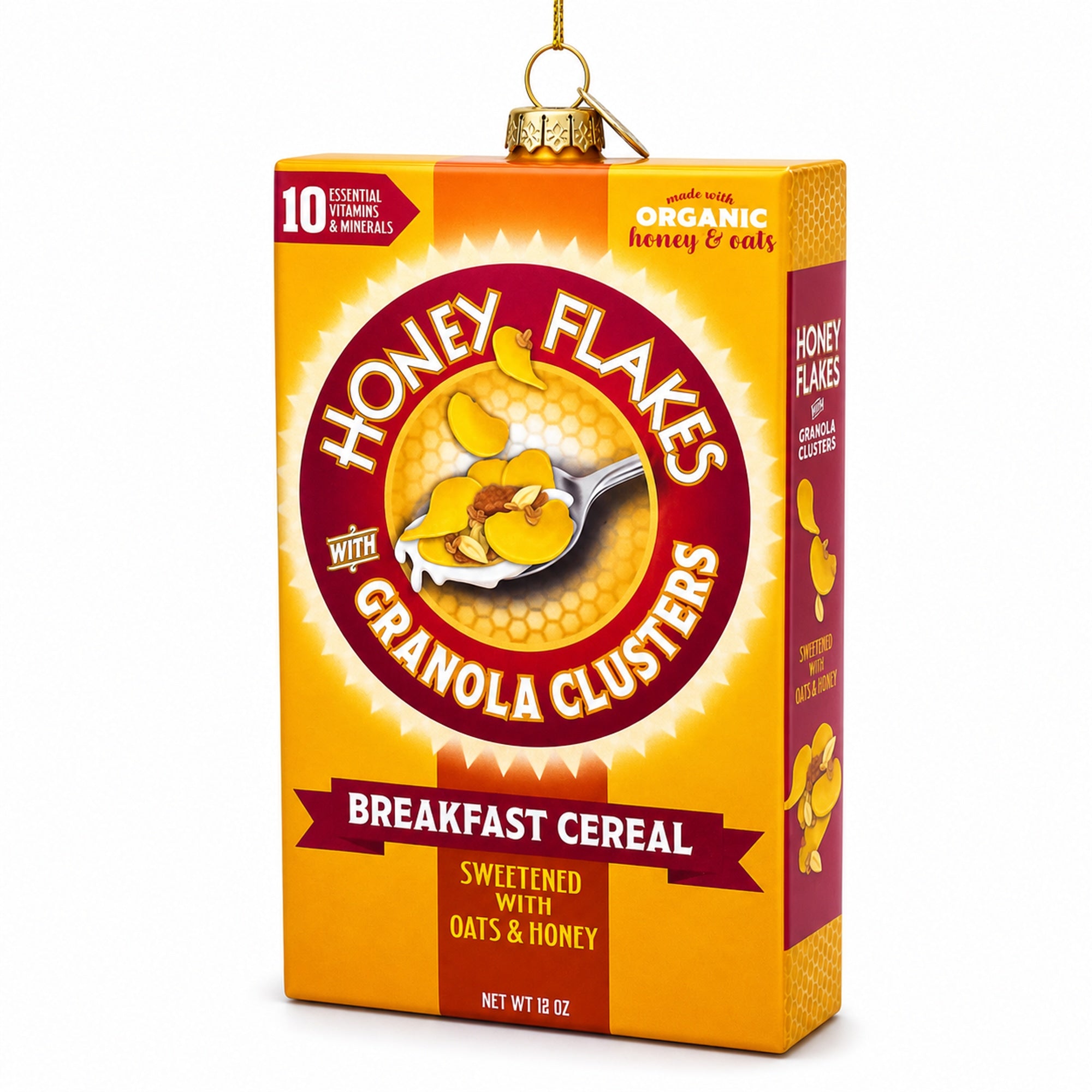 Honey Flakes Granola Cereal Glass Christmas Ornament