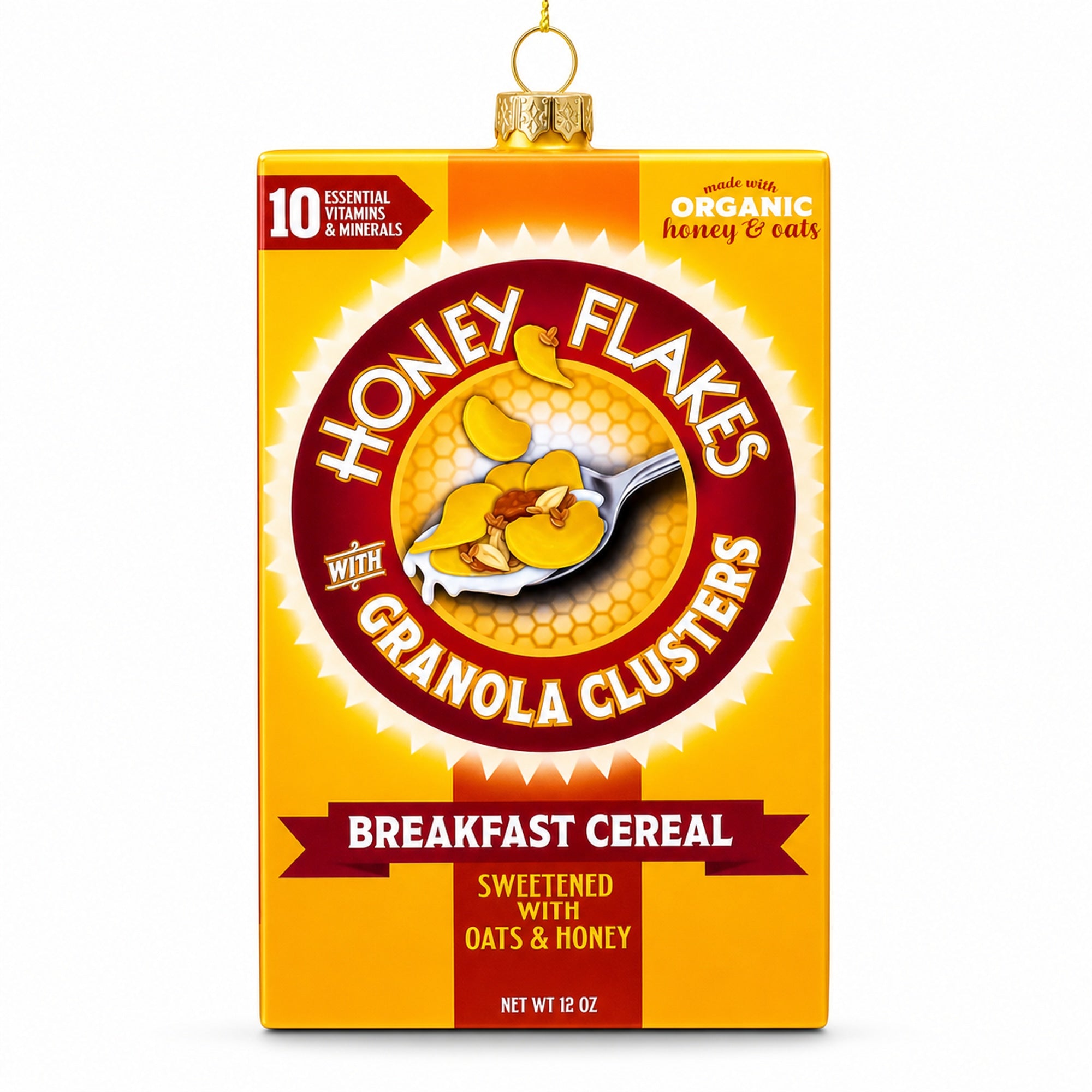 Honey Flakes Granola Cereal Glass Christmas Ornament