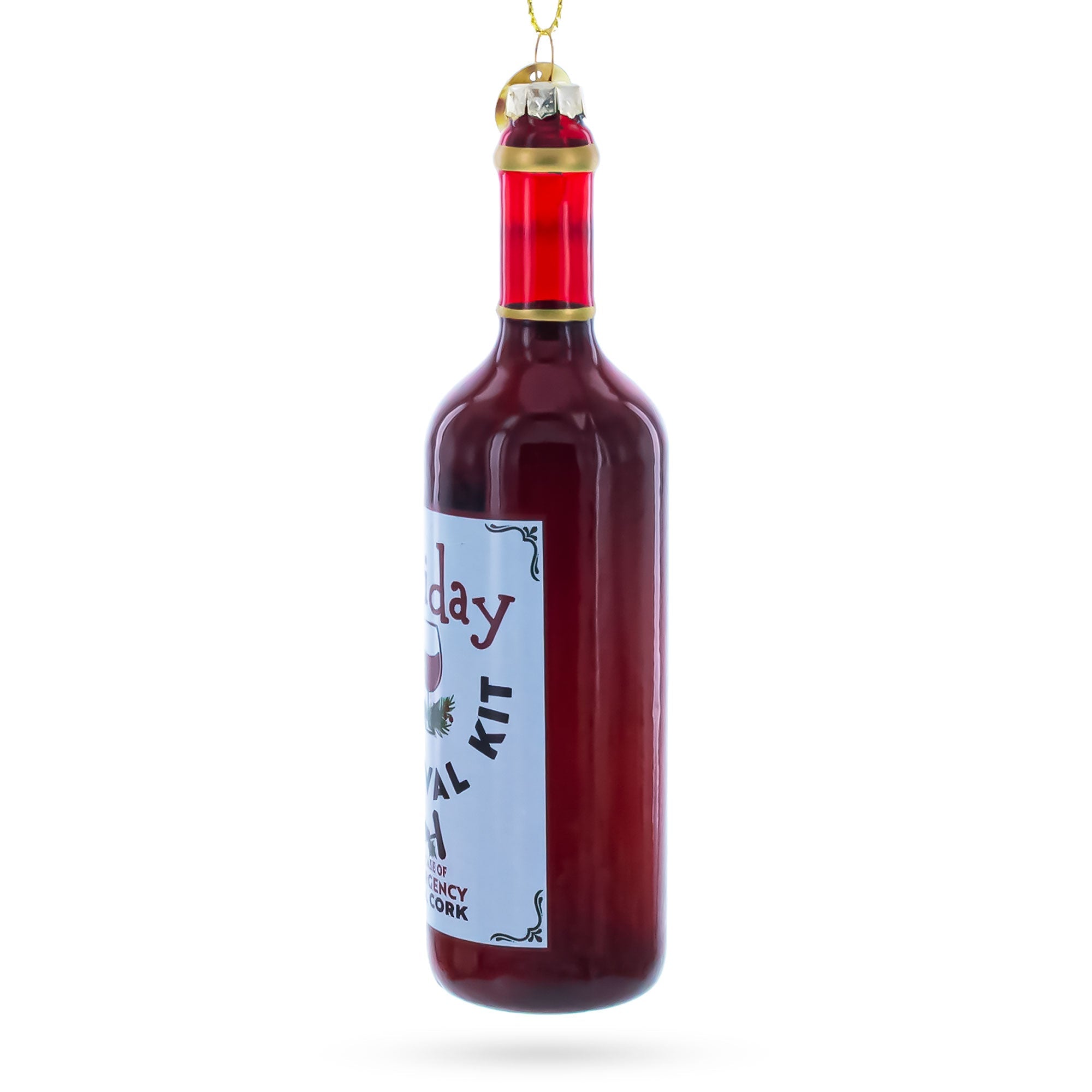 Holiday Survival Kit Wine Bottle Glass Christmas Ornament