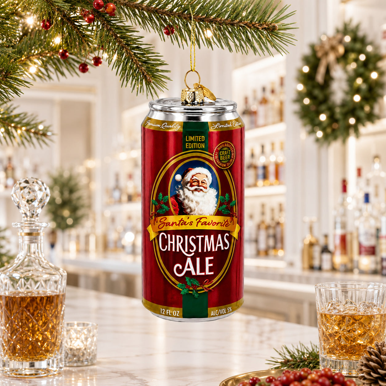 Santa’s Christmas Ale Beer Can Glass Christmas Ornament